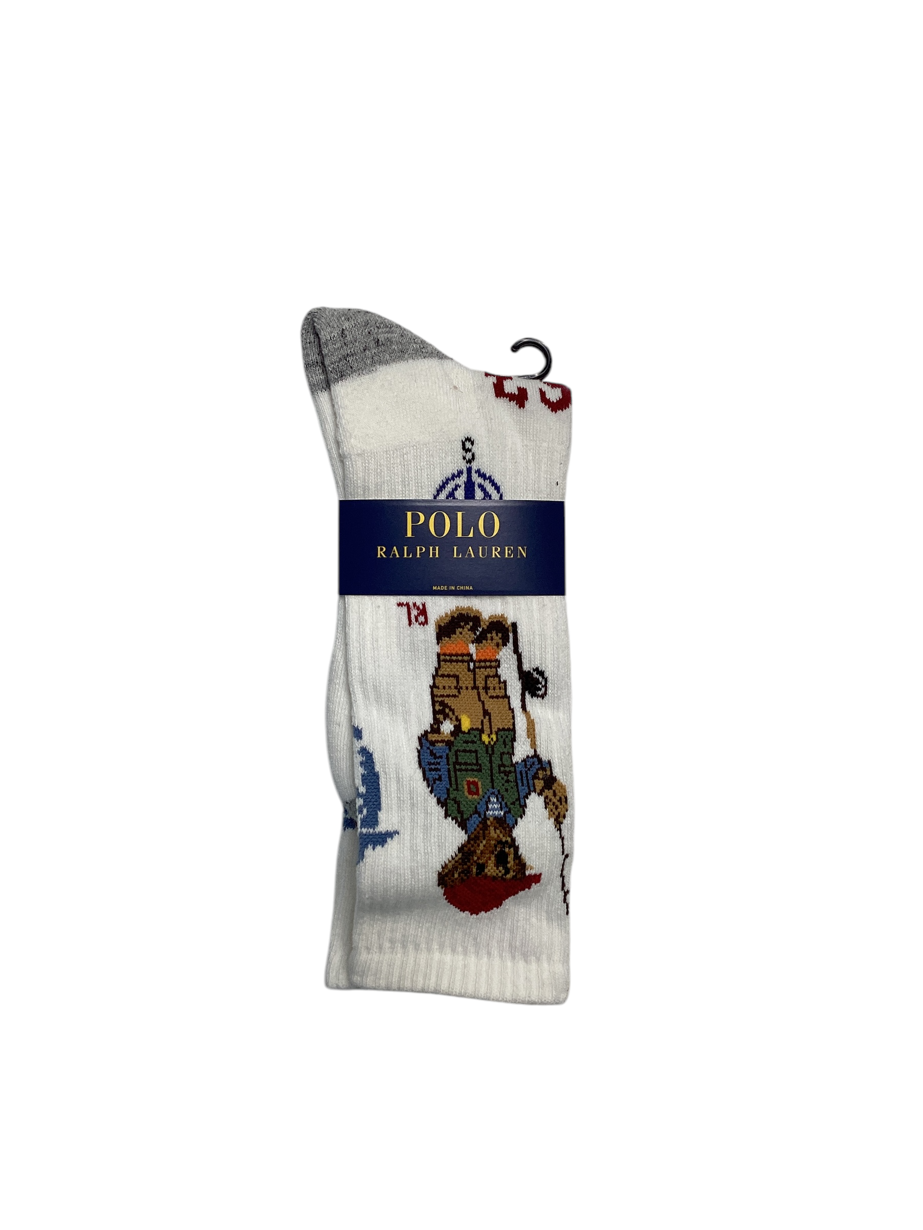 RALPH LAUREN POLO Mens Key West Bear Crew Socks Off White