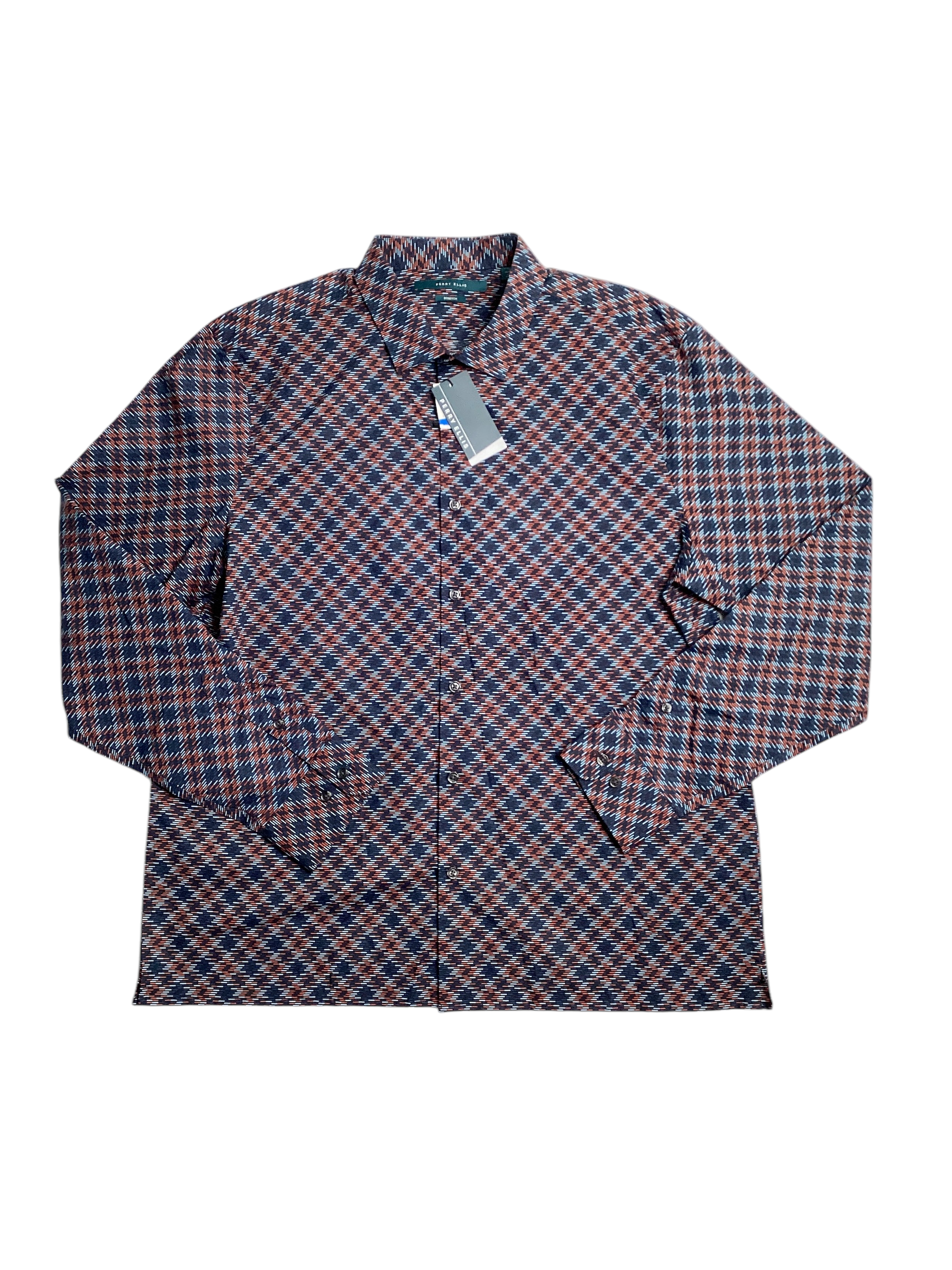 Perry Ellis Mens Abstract Button Down Shirt Blue Red Multi XL