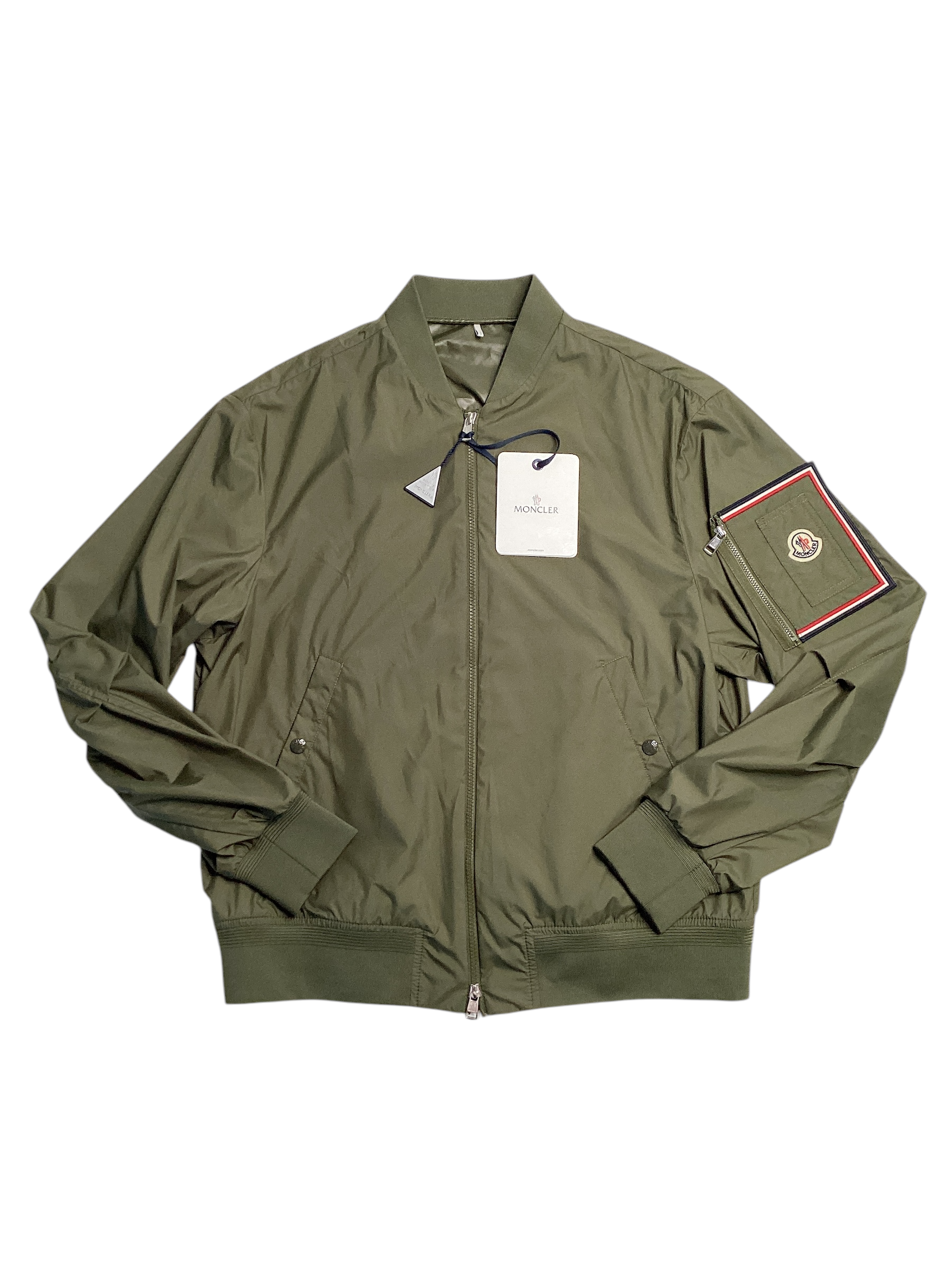 Moncler Mens Bharani Bomber Jacket Coat 4 / XL Olive Green