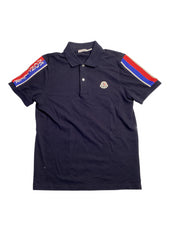 Moncler Men's Retro Logo-Tape Polo Shirt XS Navy Blue