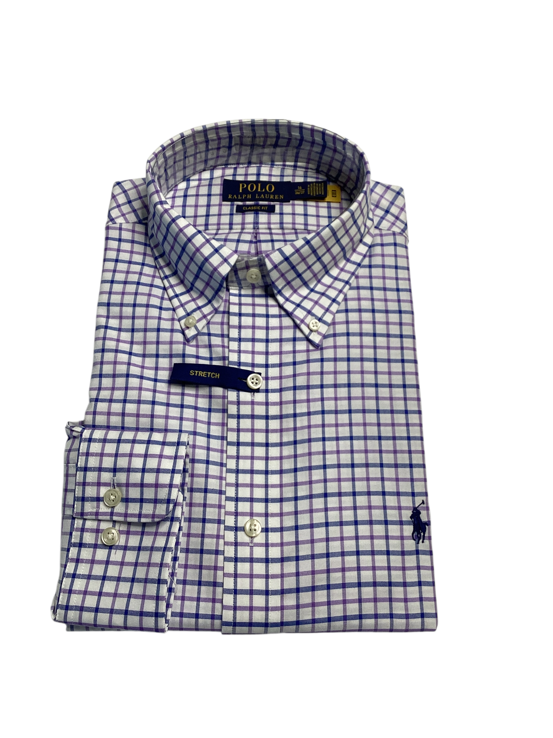 Polo Ralph Lauren Mens Classic Fit Dress Shirt 16 36 / 37 Purple Blue Checkered