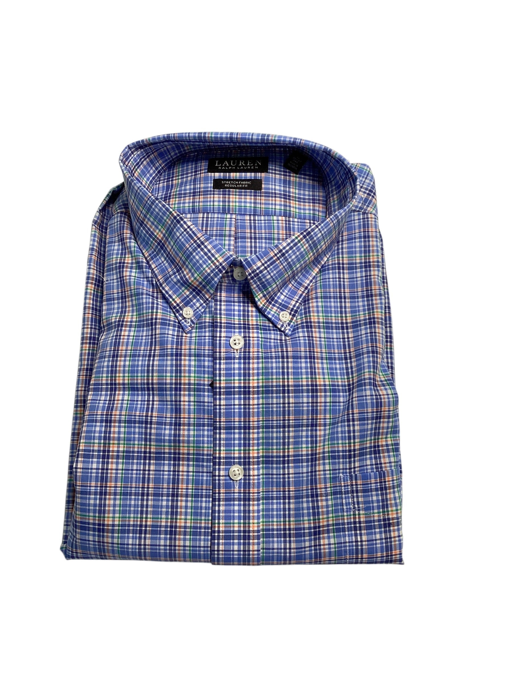 Lauren Ralph Lauren Mens Flex Dress Shirt 18 36 / 37 Blue Plaid
