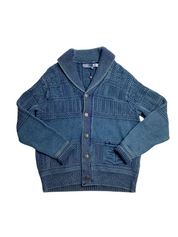 Polo Ralph Lauren Mens Anchor Aran Knit Cotton Cardigan Sweater Blue Large