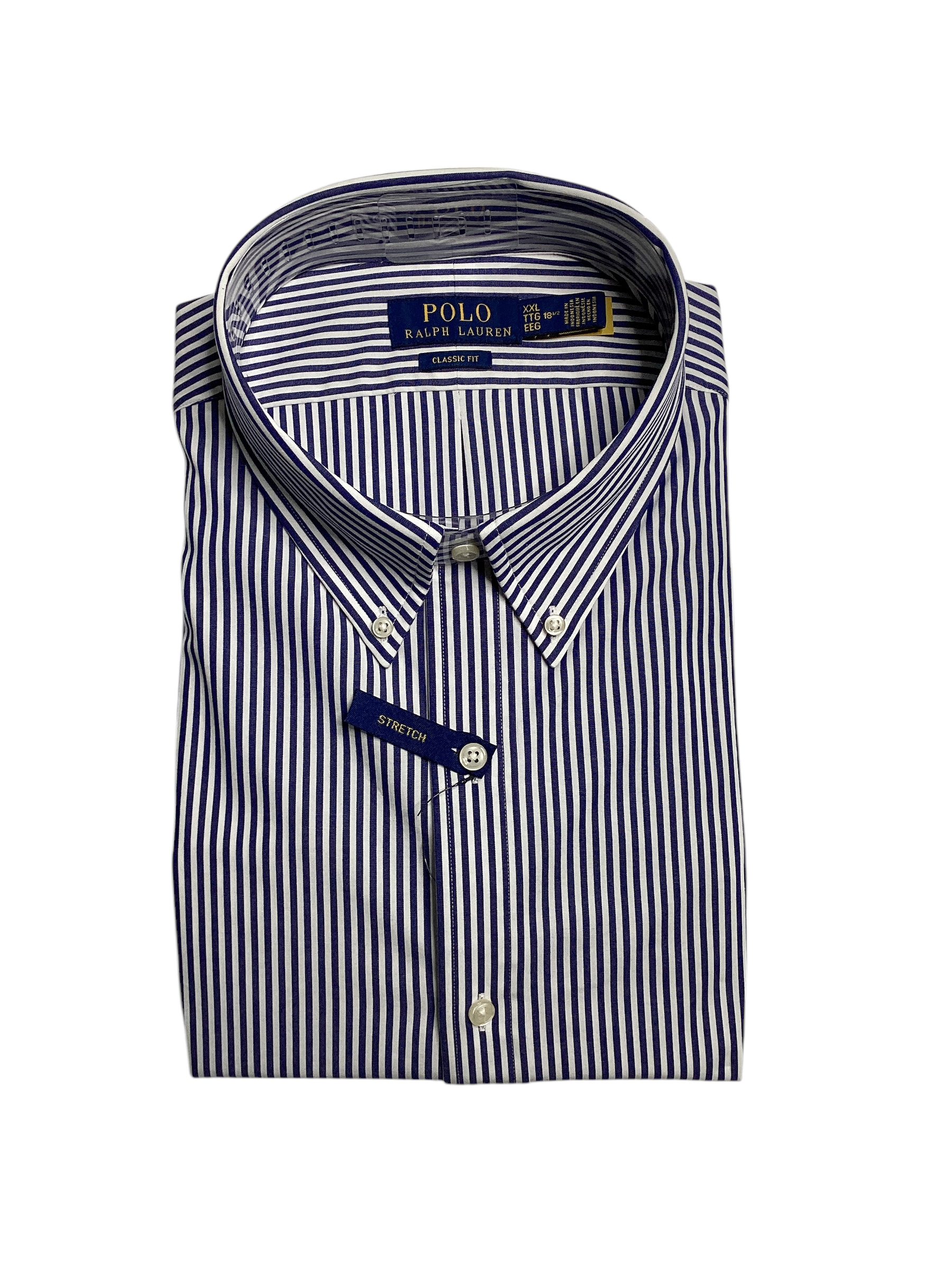 Polo Ralph Lauren Mens Classic Fit Dress Shirt XXL 2XL Blue Striped
