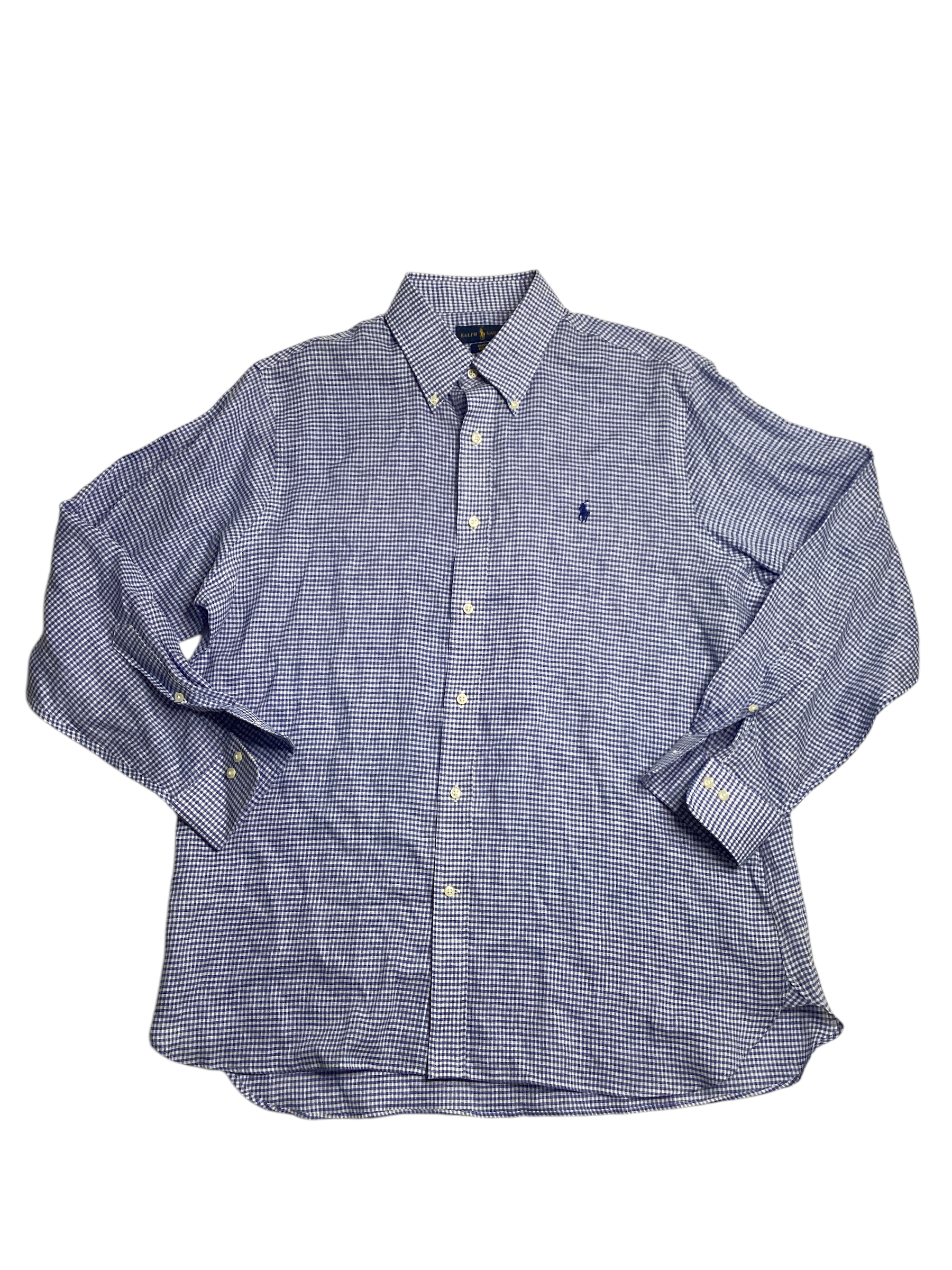 Polo Ralph Lauren Mens Classic Fit Linen Button Shirt Large Blue Check NO TAGS