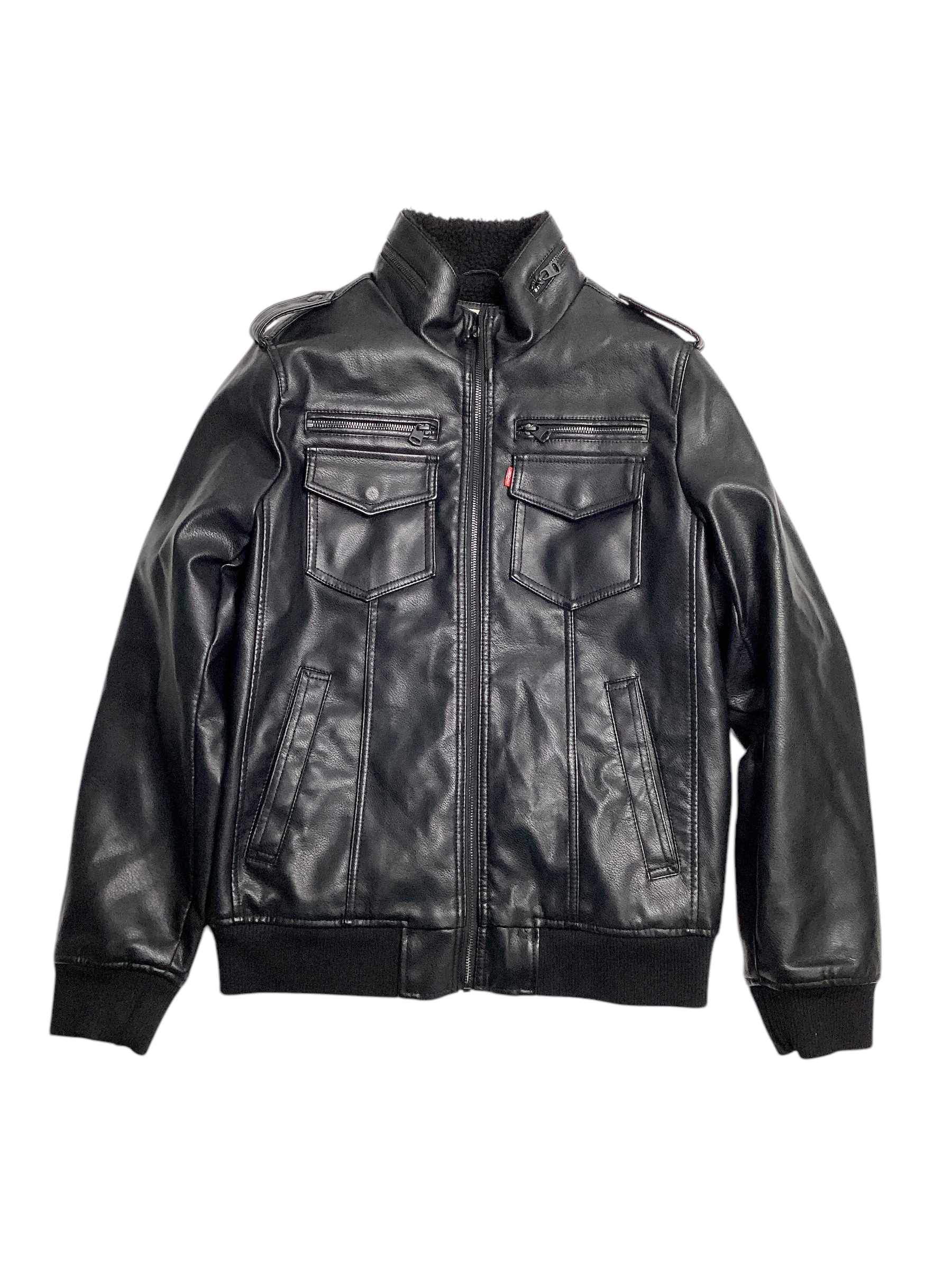Levis Mens Shearling Lined Faux Leather Jacket Small Black