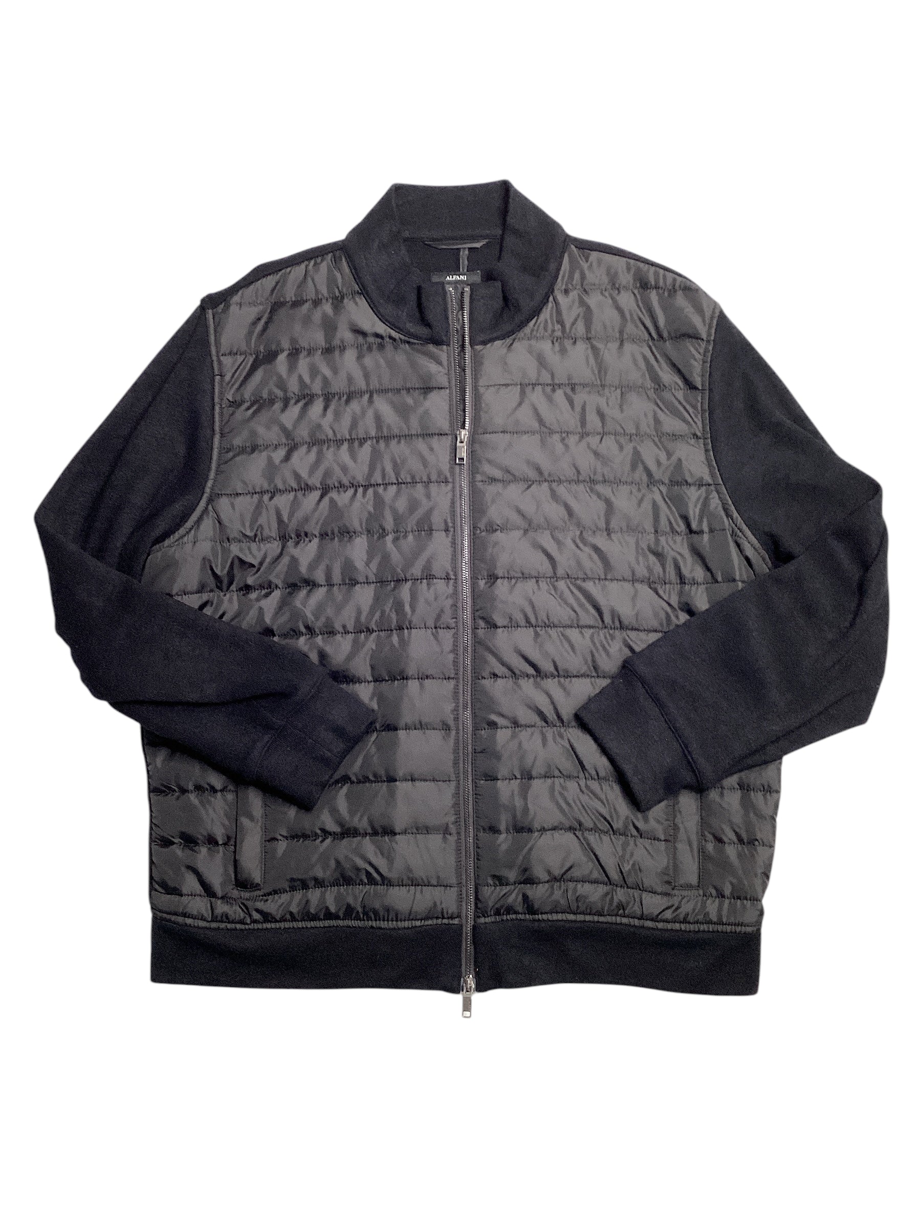 Alfani Mens Mixed Media Quilted Bomber Jacket Coat Deep Black XL