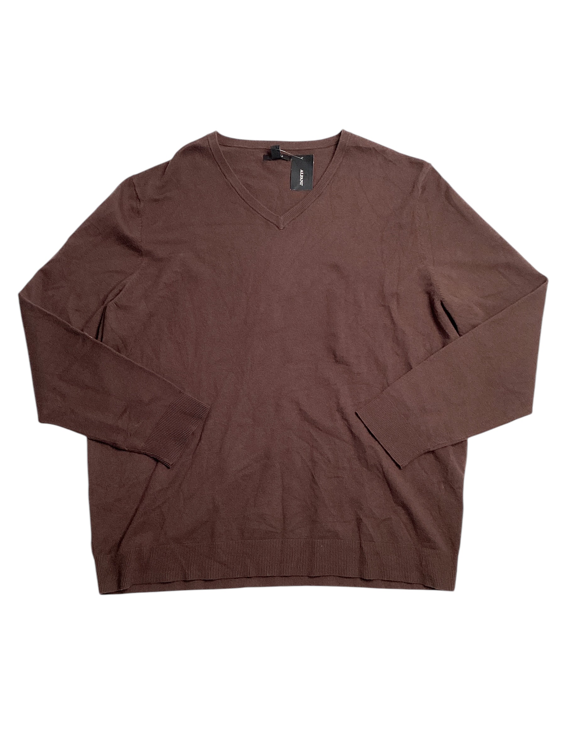 Alfani Men's Solid V Neck Cotton Sweater Coffee Bean Brown Medium