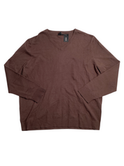 Alfani Men's Solid V Neck Cotton Sweater Coffee Bean Brown Large