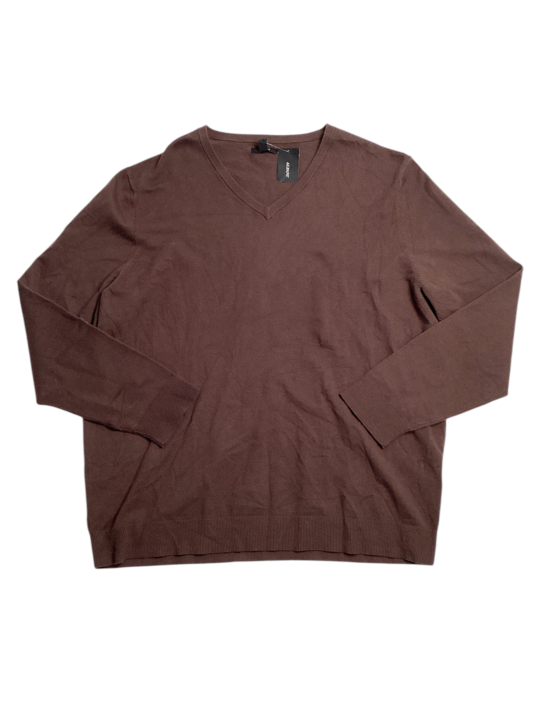 Alfani Men's Solid V Neck Cotton Sweater Coffee Bean Brown Large