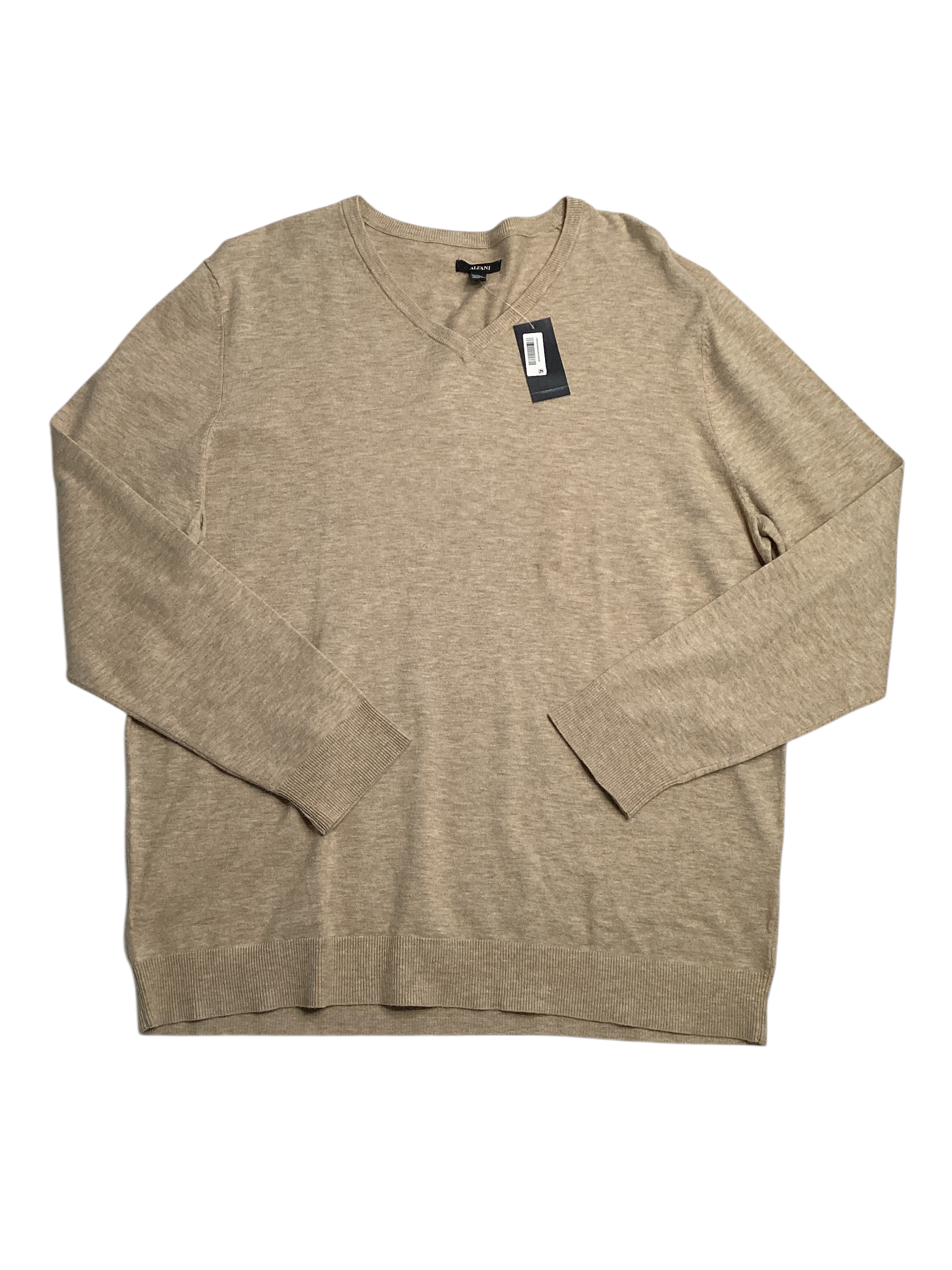Alfani Men's Solid V Neck Cotton Sweater Twill Heather Beige Large