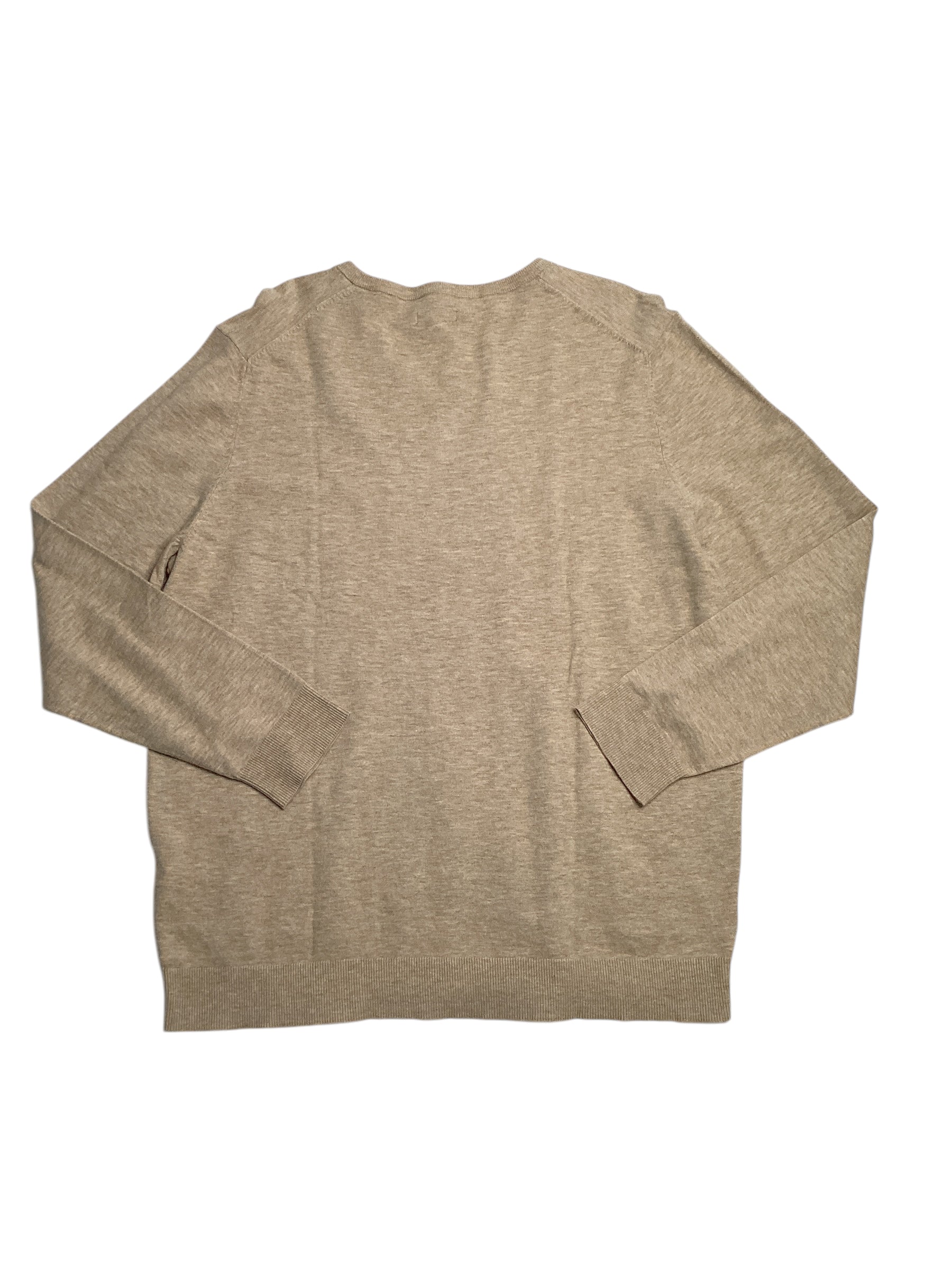 Alfani Mens Solid V Neck Cotton Sweater Twill Heather Beige 2XL