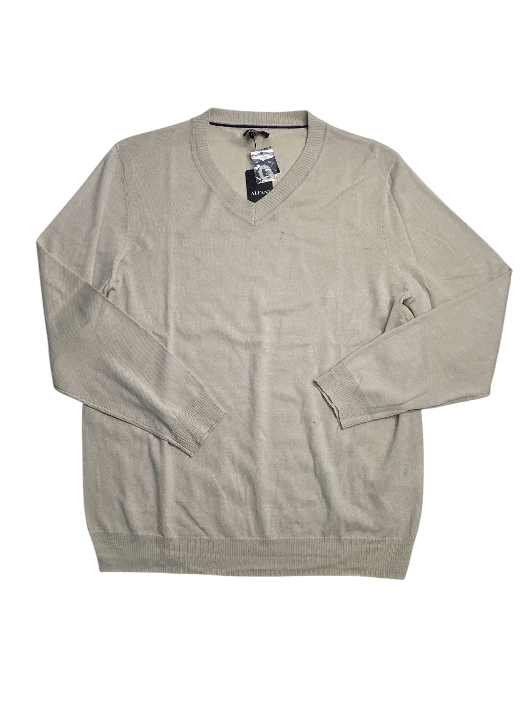 Alfani Mens Long Sleeve V Neck Sweater Brown Rice Beige XXL