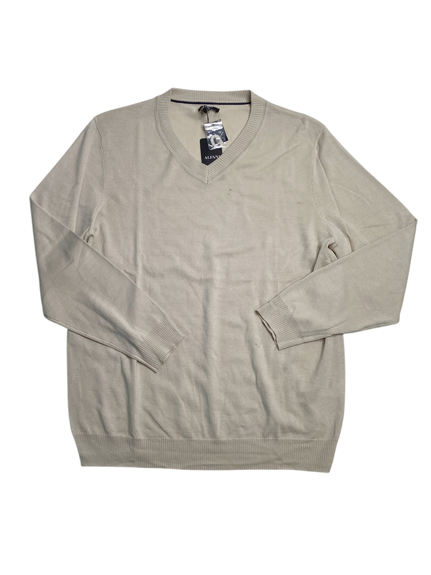 Alfani Mens Long Sleeve V Neck Sweater Brown Rice Beige XL