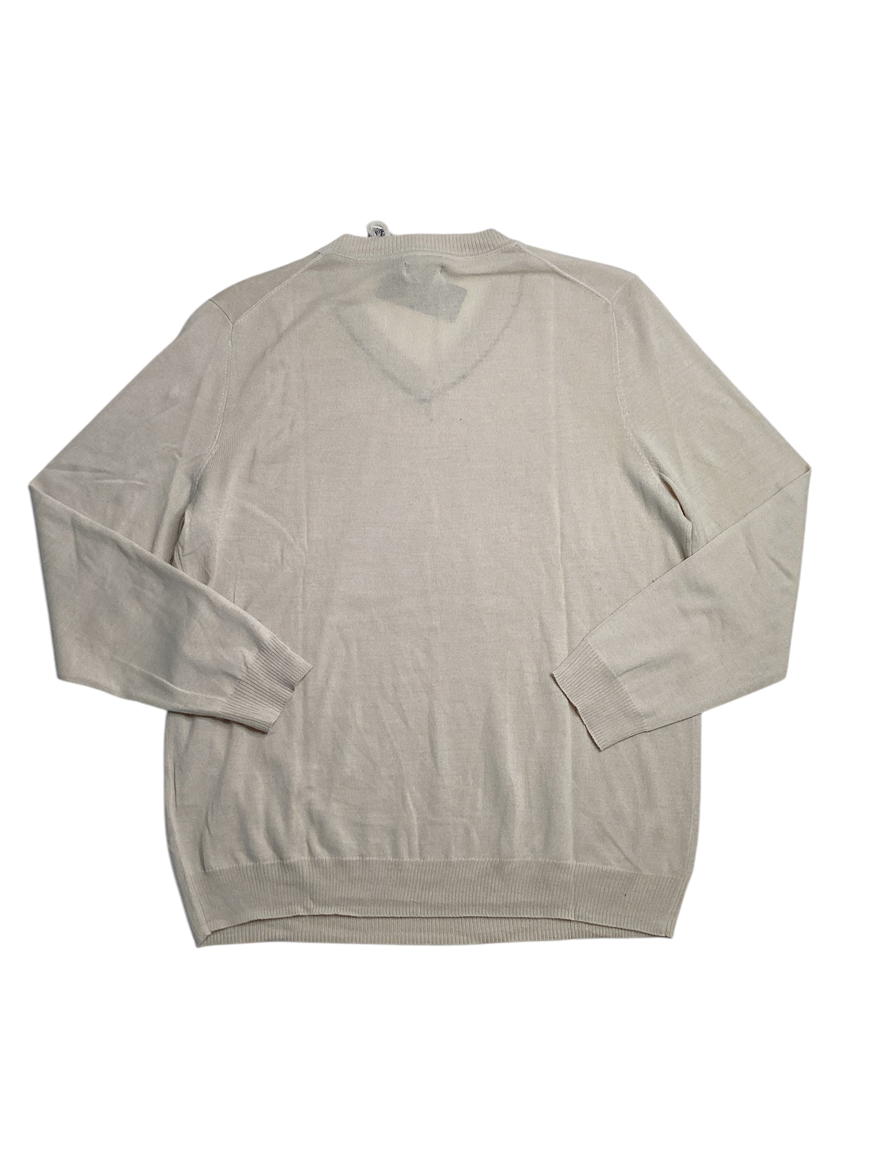 Alfani Men's Long Sleeve V Neck Merino Sweater Brown Rice Beige Large