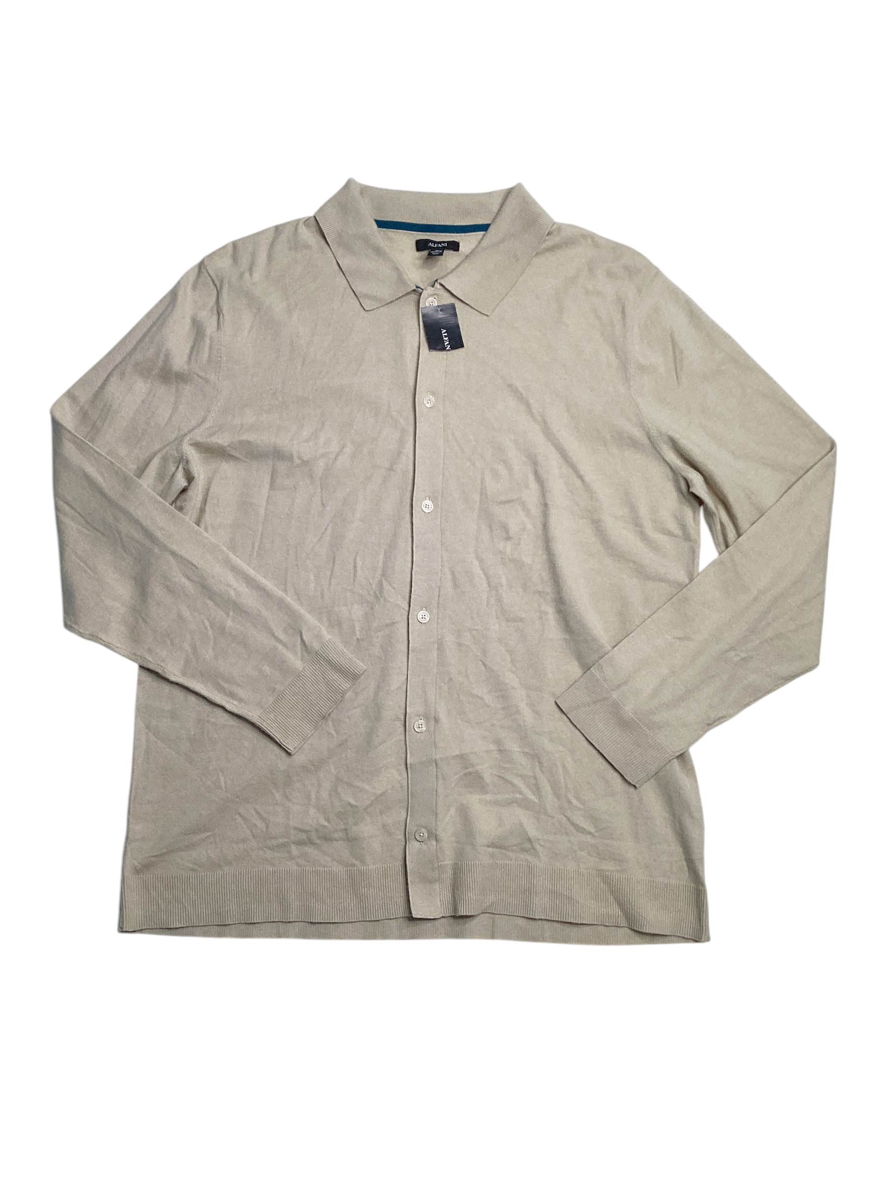 Alfani Men's Refined Regular Fit Textured Cardigan Brown Rice Beige XL