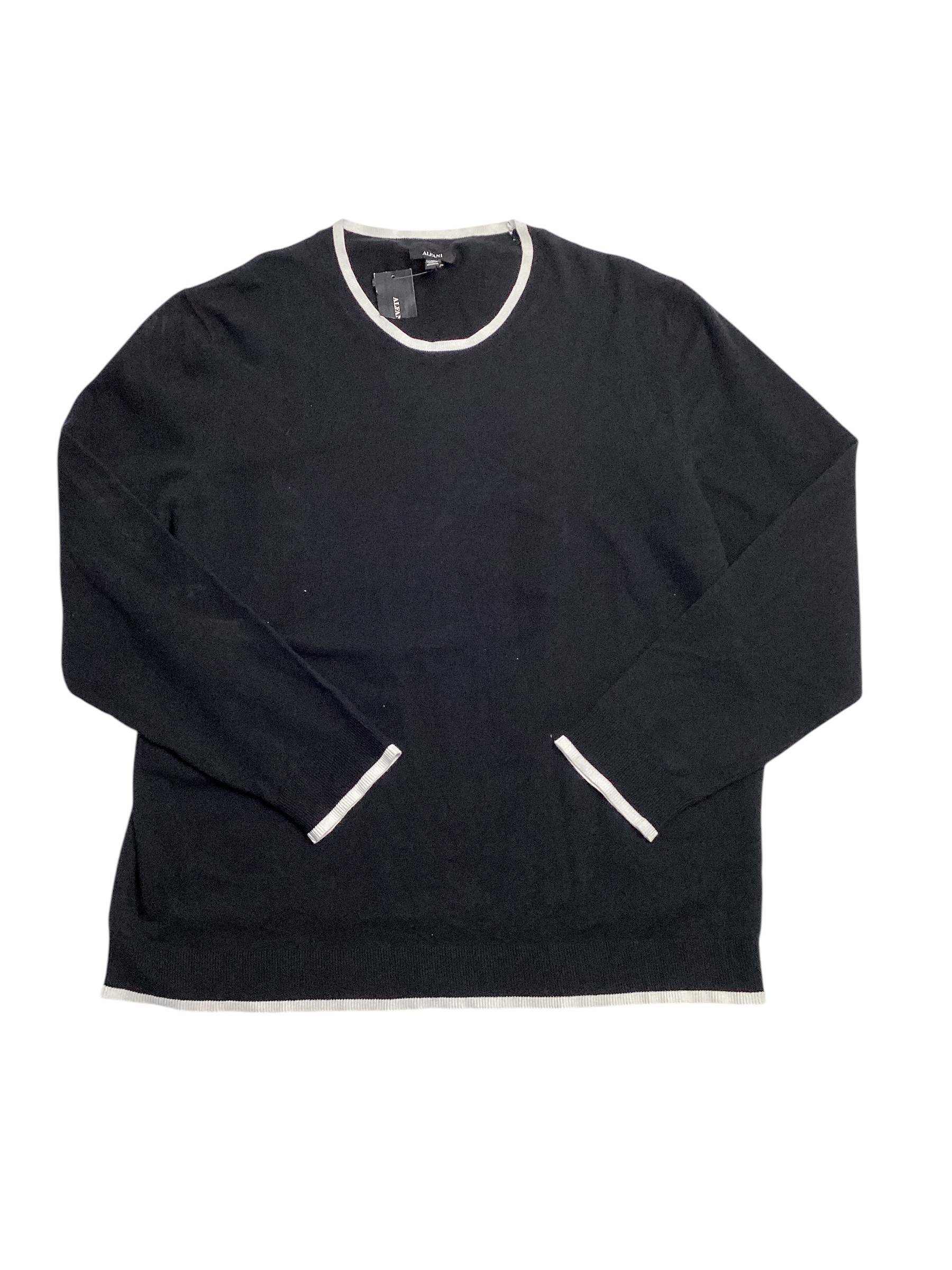 Alfani Mens Contrast Edge Crewneck Sweater Deep Black Beige 3XL