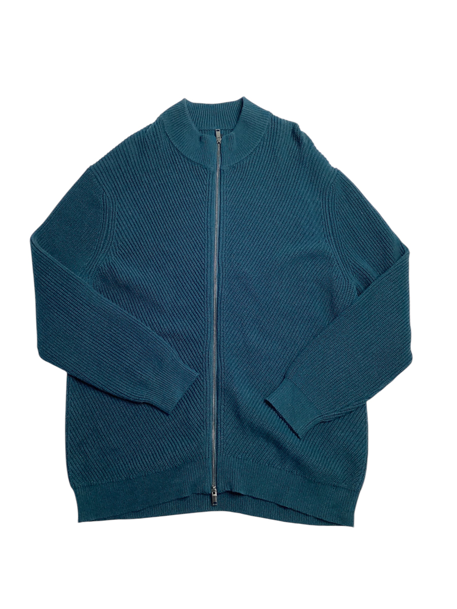 Alfani Men's Heavy Rib Zip Front Sweater Jacket Dark Kale Blue 2XL