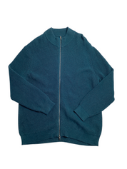 Alfani Mens Heavy Rib Full Zip Front Sweater Dark Kale Blue Medium