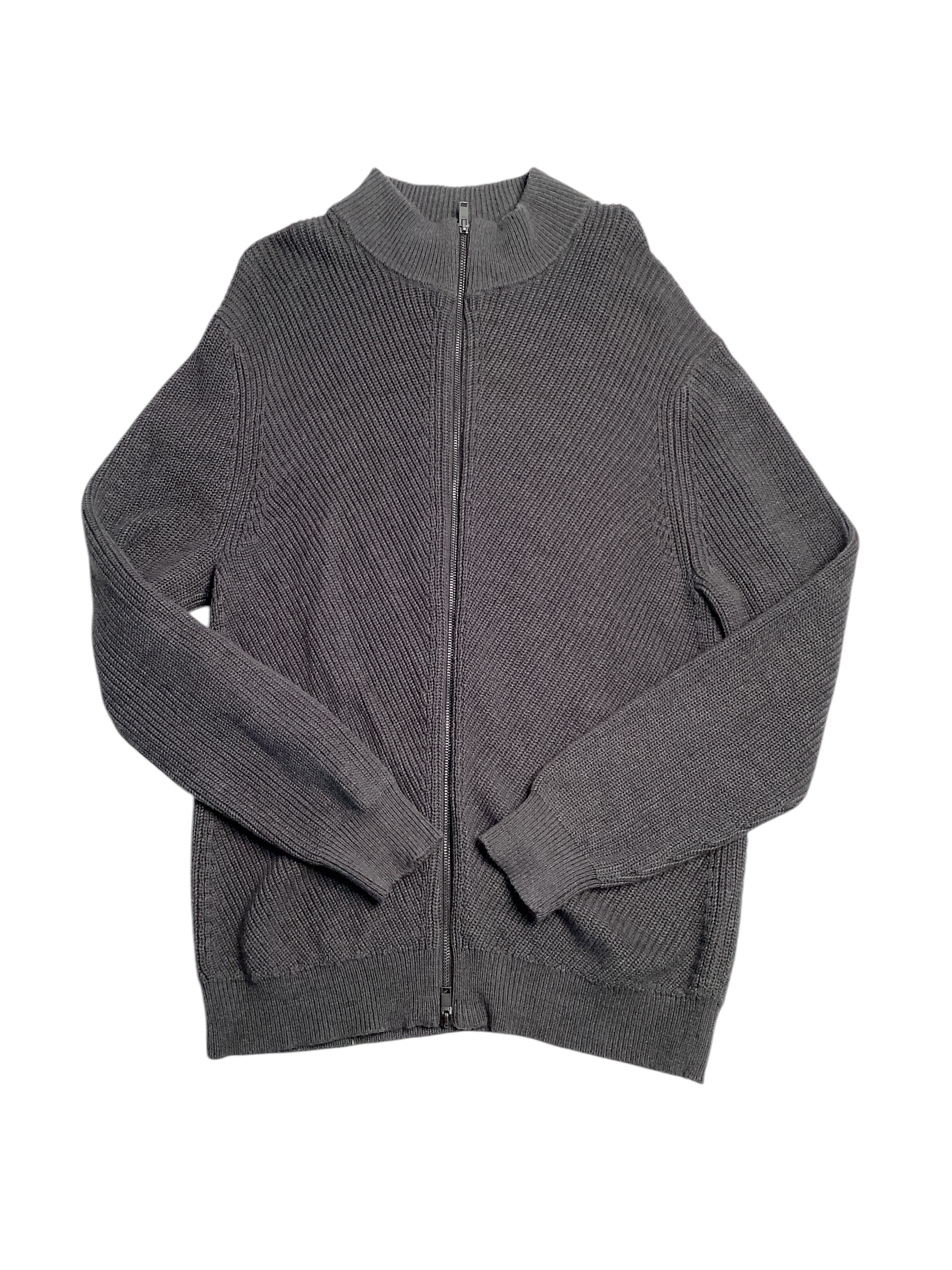 Alfani Mens Heavy Ribbed Full Zip Front Sweater Dark Lead Heather 2XL
