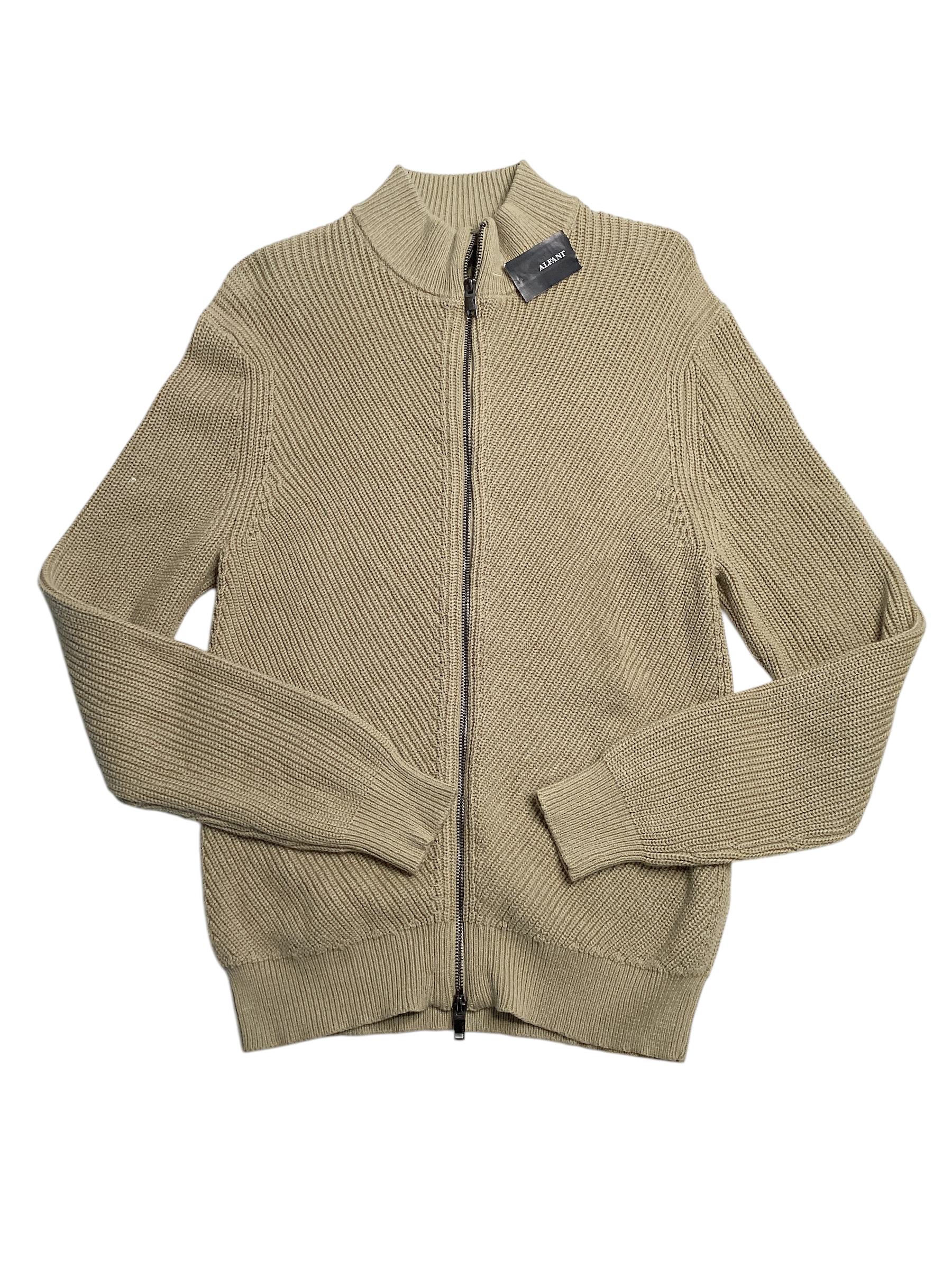 Alfani Men's Heavy Rib Full Zip Front Sweater Jacket Tan Twill XL