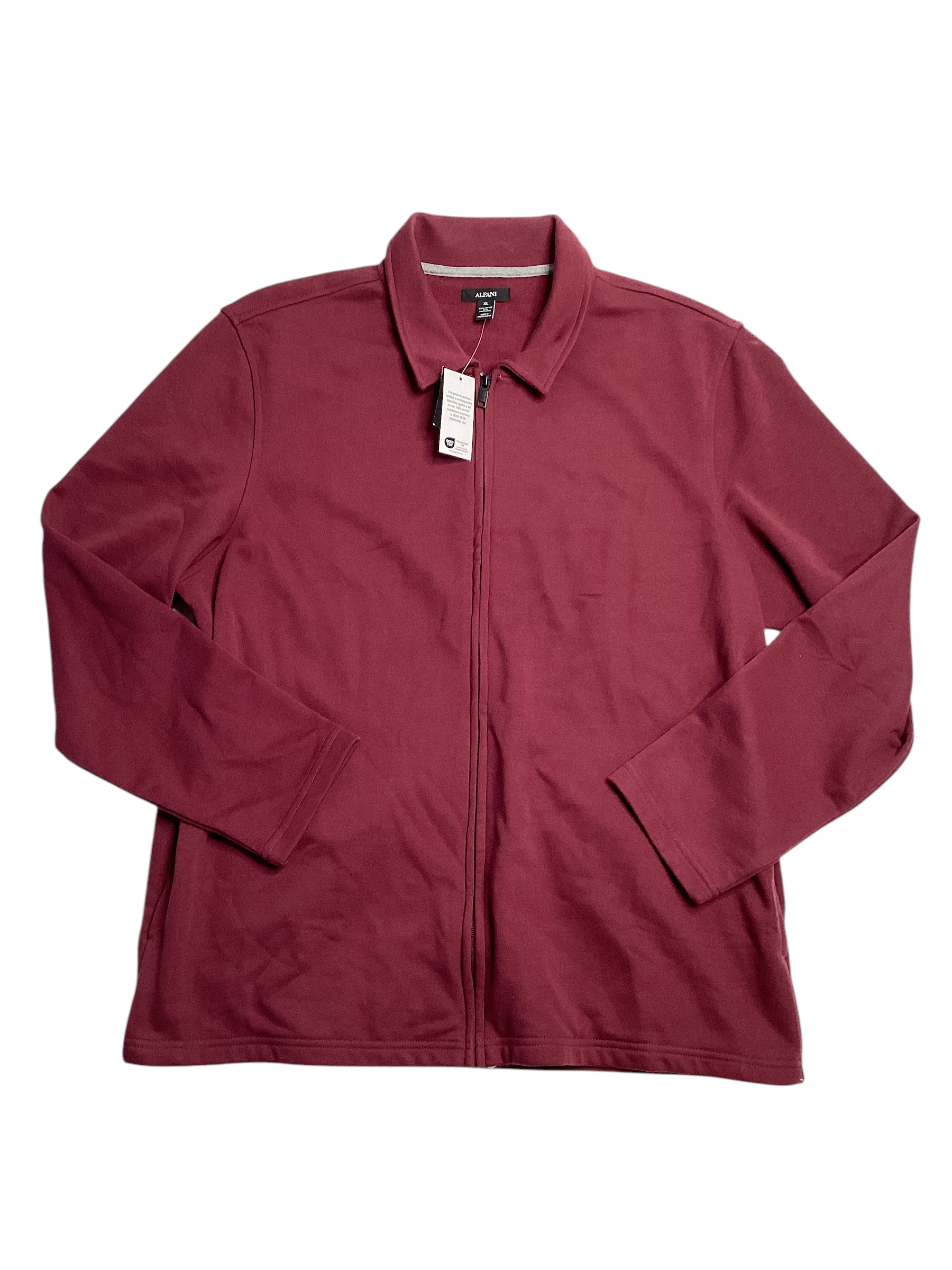 Alfani Harrington French Terry Harrington Full Zip Jacket Coat Maroon Red Small