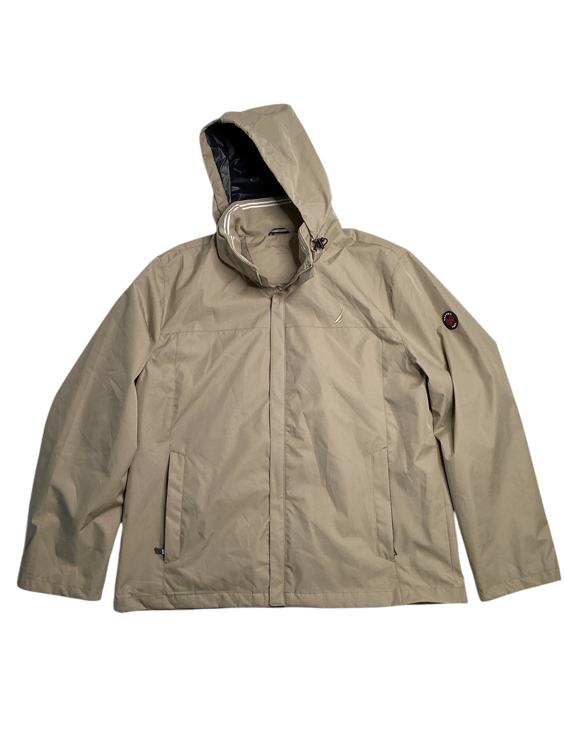 Nautica Men’s Classic Rainbreaker Hooded Lightweight Jacket Coat Beige XXL