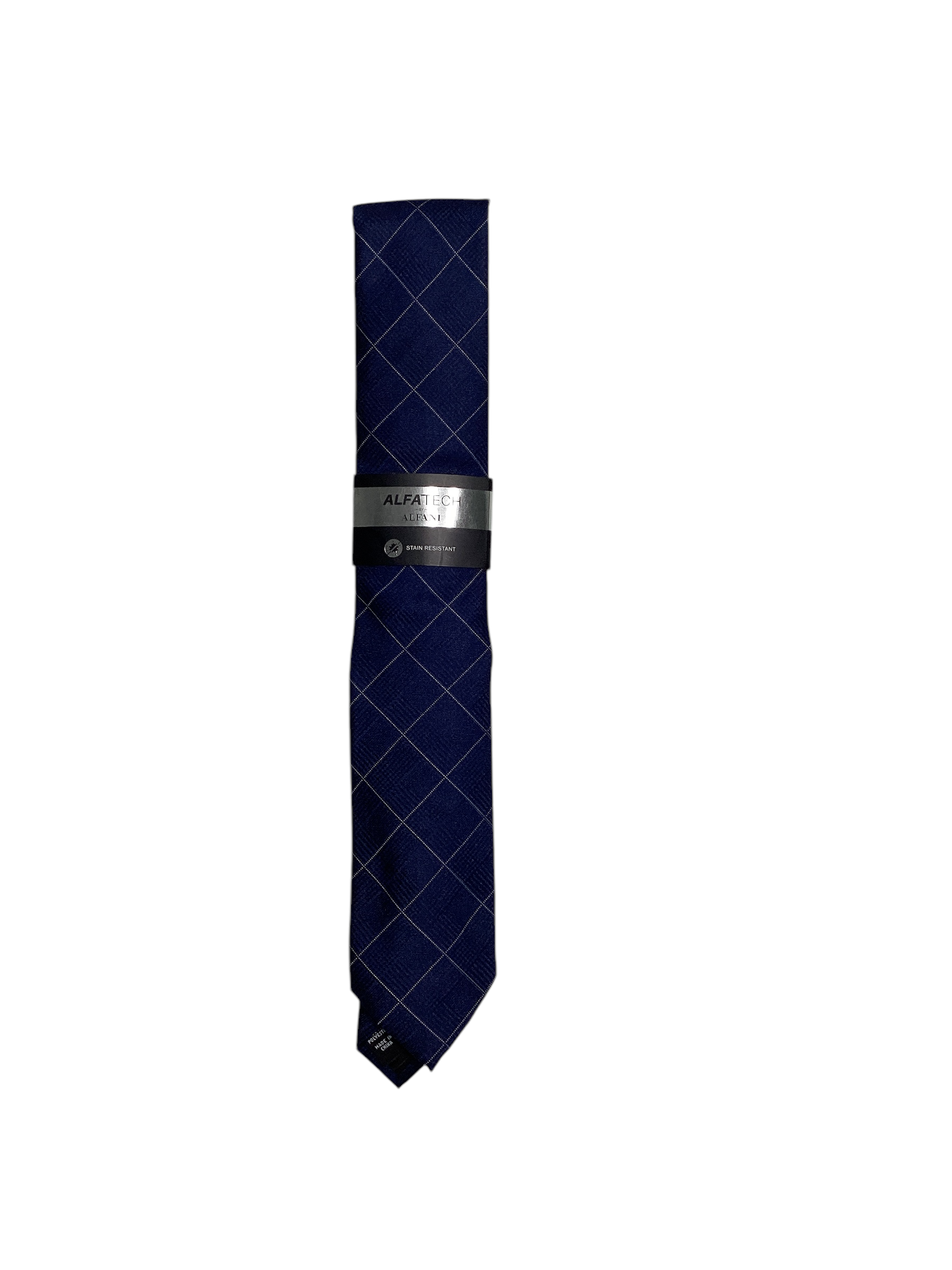 Alfani Mens Necktie Gering Plaid Navy Blue Tie