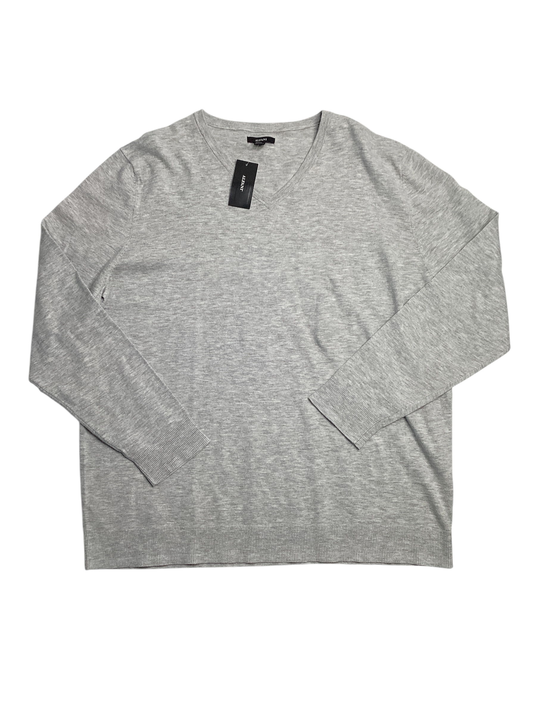 Alfani Mens V Neck Ribbed Trim Sweater Grey XL