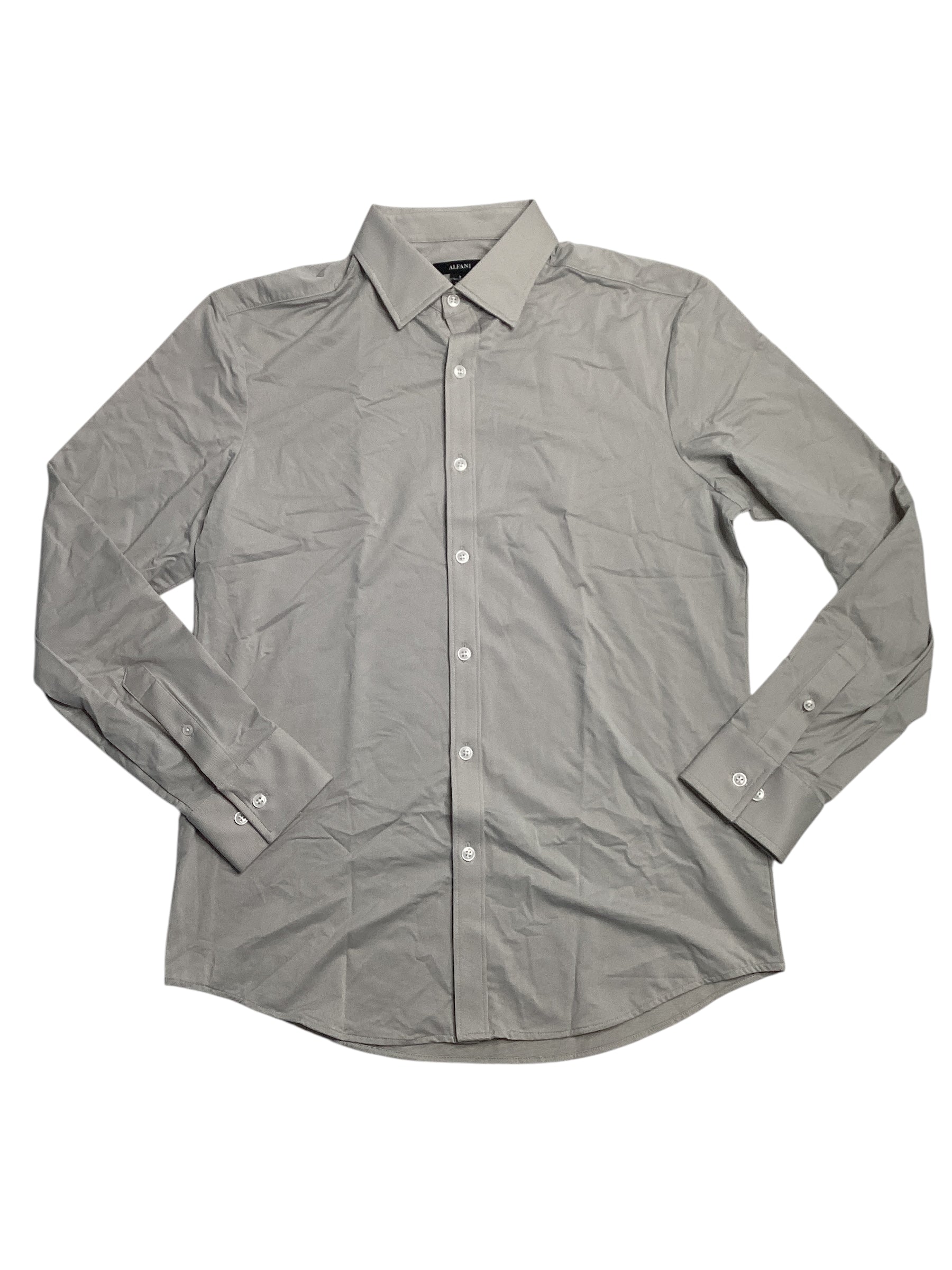 Alfani Mens Alfatech Yarn Dyed Long Sleeve Button Down Shirt Taupe Grey 2XL