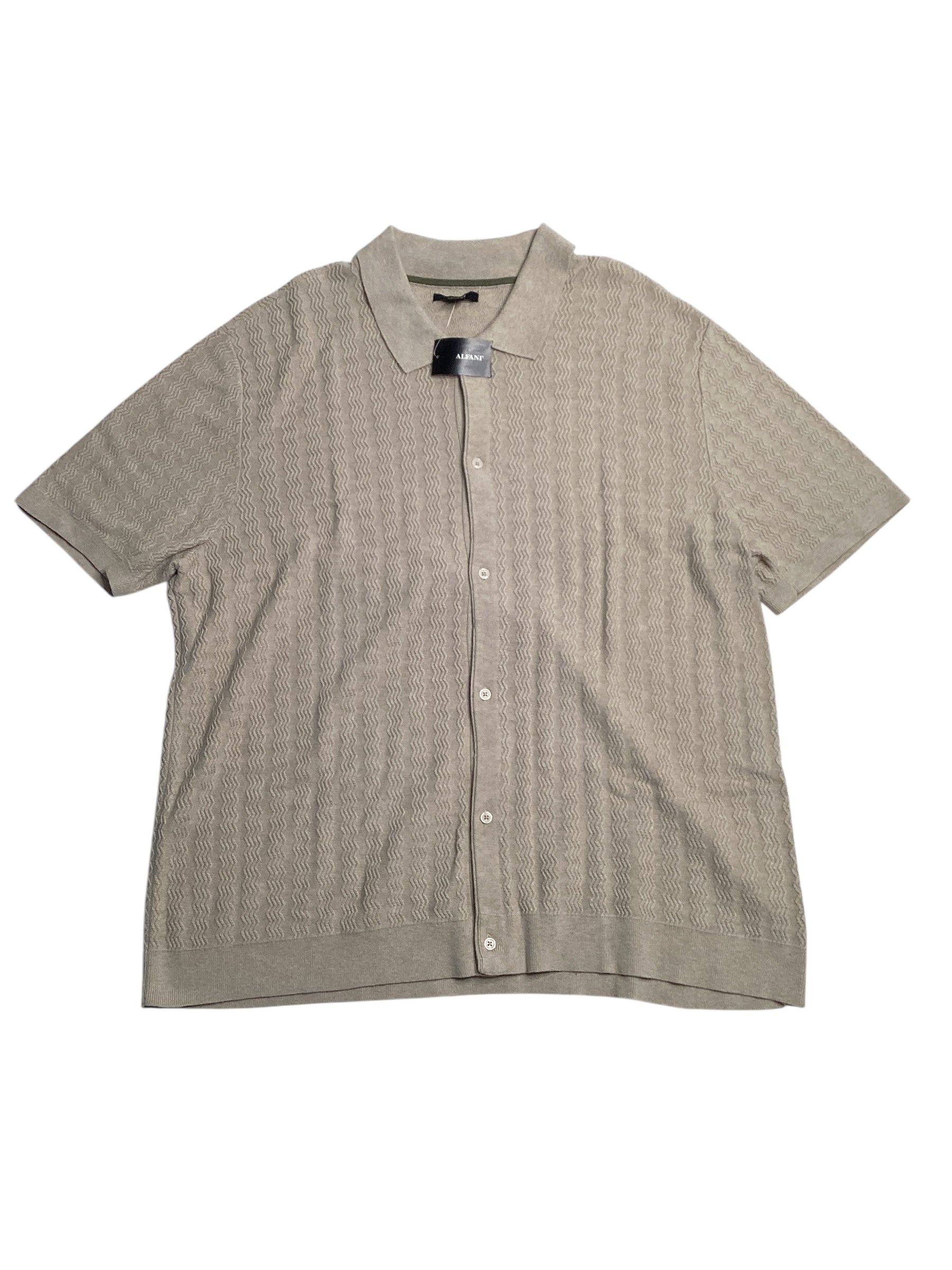Alfani Men's Button Down Textured Short Sleeve Polo Shirt Beige 2XL