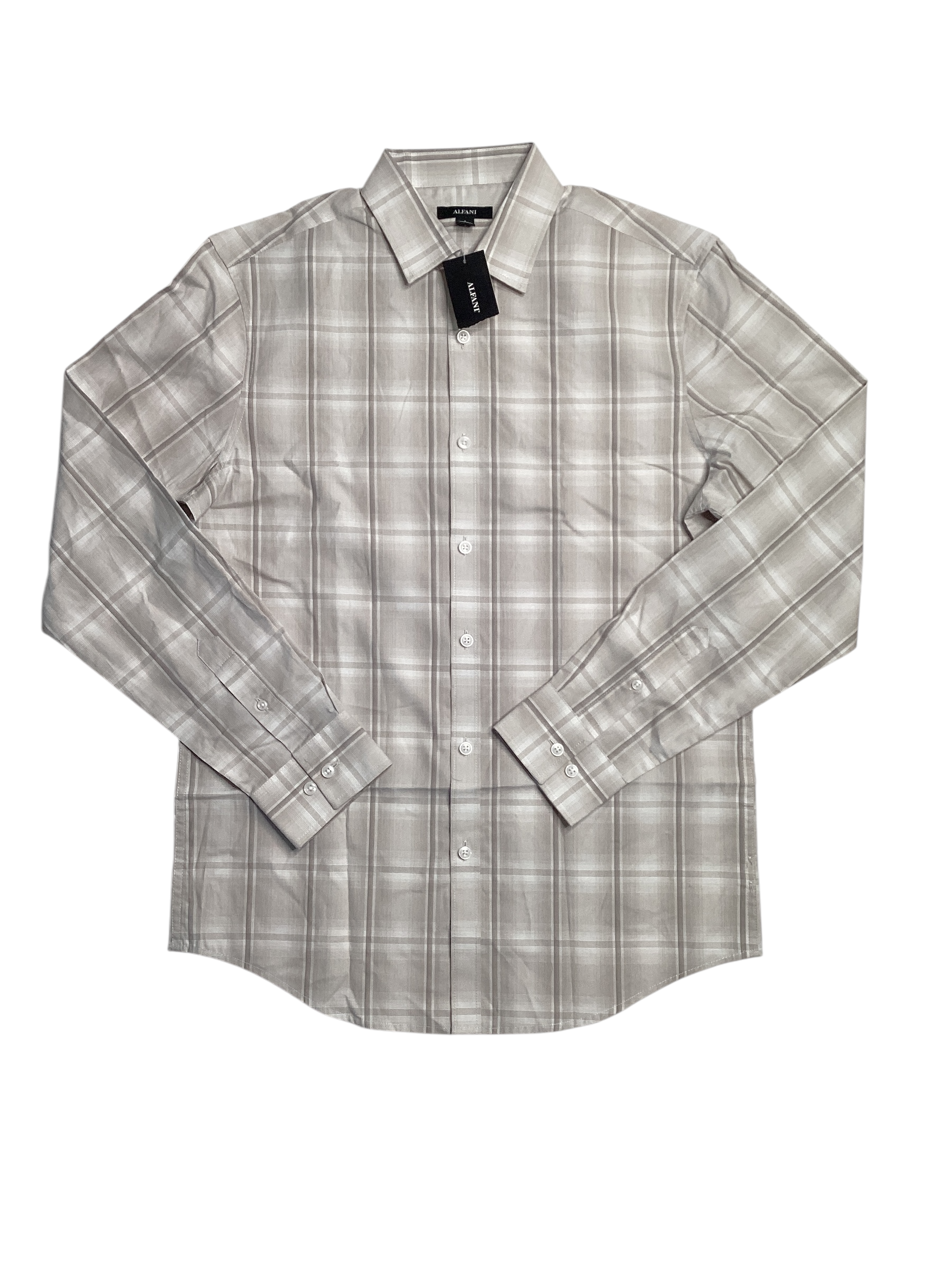 Alfani Mens Plaid Long Sleeve Button Down Plaid  Shirt Grey Small