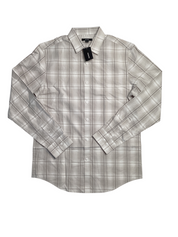 Alfani Mens Regular fit Long Sleeve Button-Up Shirt Large Grey White Plaid