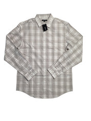 Alfani Men's Plaid Long Sleeve Button Down Shirt Grey White 2XL