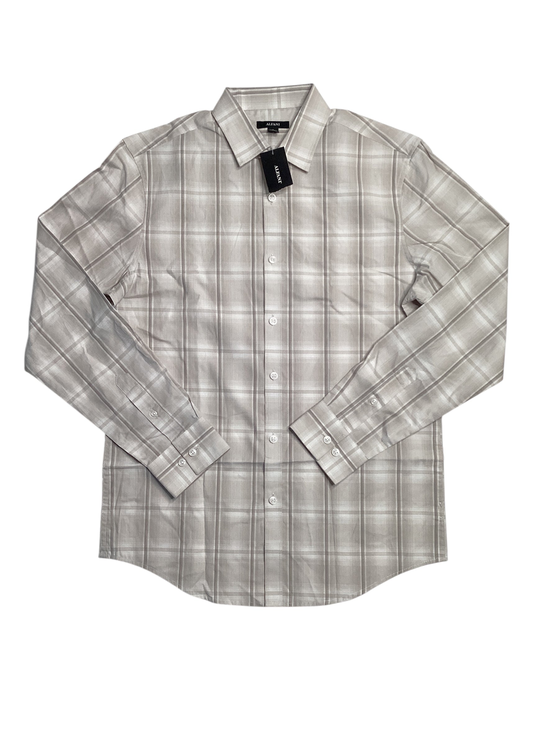 Alfani Men's Plaid Long Sleeve Button Down Shirt Grey White 2XL