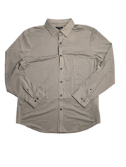 Alfani Mens Alfatech Yarn Dyed Long Sleeve Button Down Shirt Grey Large