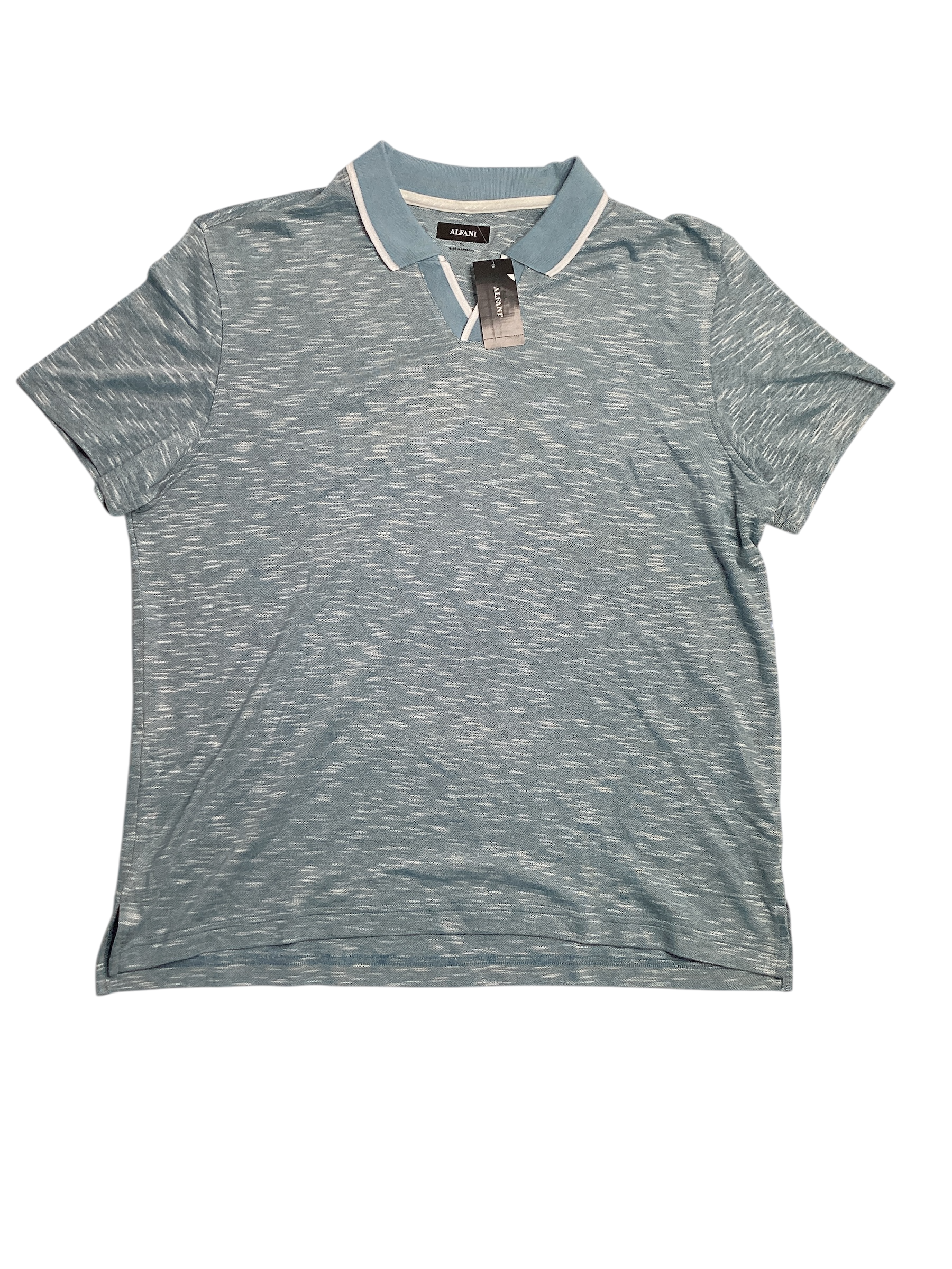 Alfani Mens Johnny Collar Polo Deep Patina Blue XL