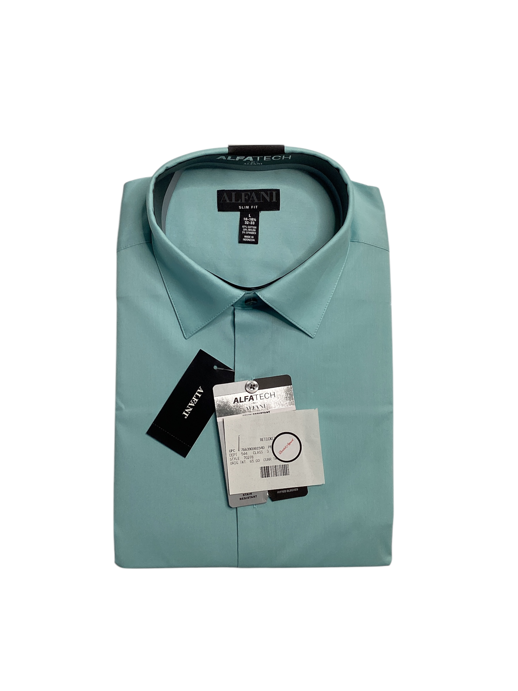 Alfani Mens Solid Button Down Dress Shirt Iced Aqua Blue 15 15.5 32 33