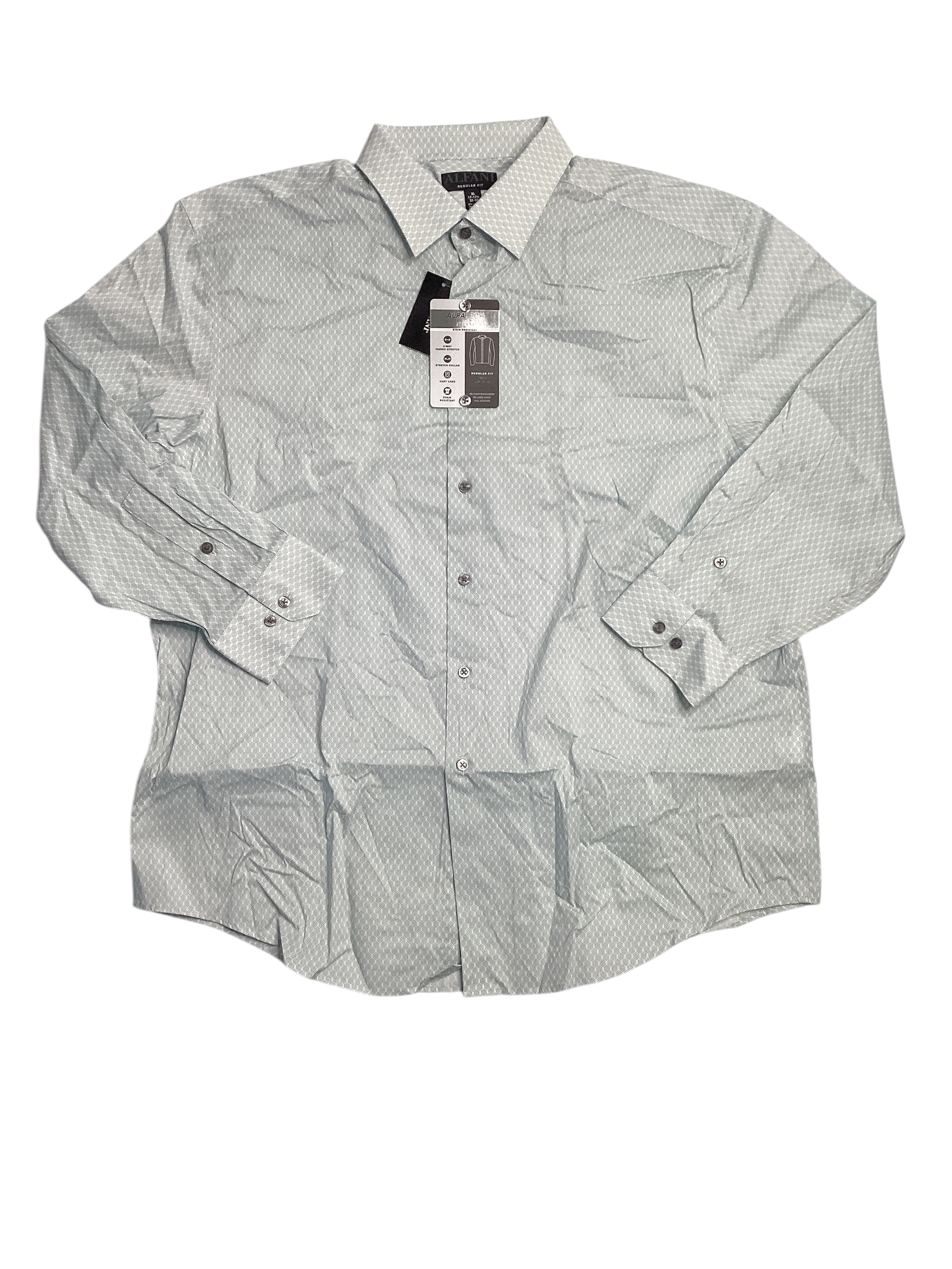 Alfani Mens Regular fit Long Sleeve Button-Up Shirt XL White Stretch
