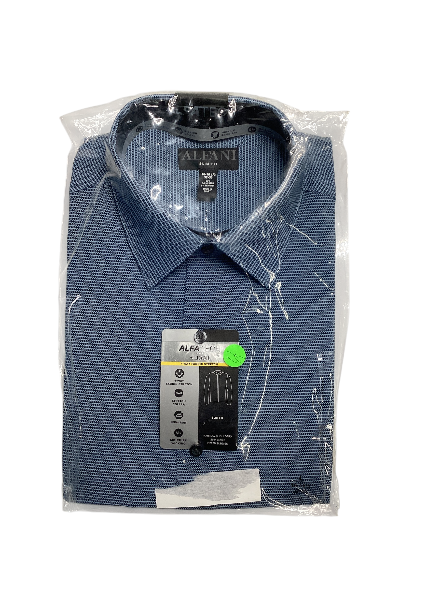 Alfani Men's Slim Fit  4 Way Stretch Geo Print Dress Shirt Blue 16 16.5 32 33