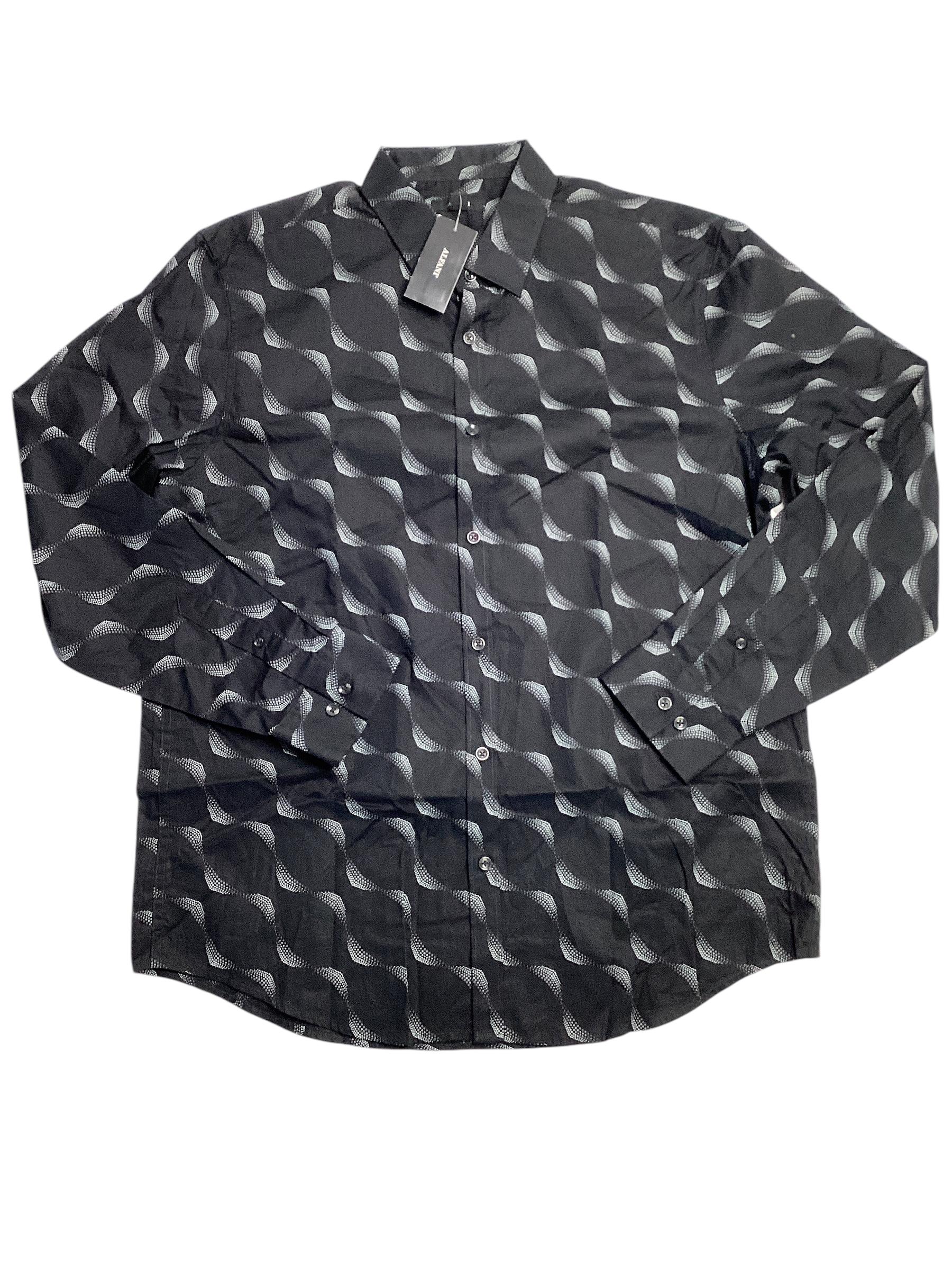 Alfani Mens Dot Wave Print Long Sleeve Button Down Shirt Black Large