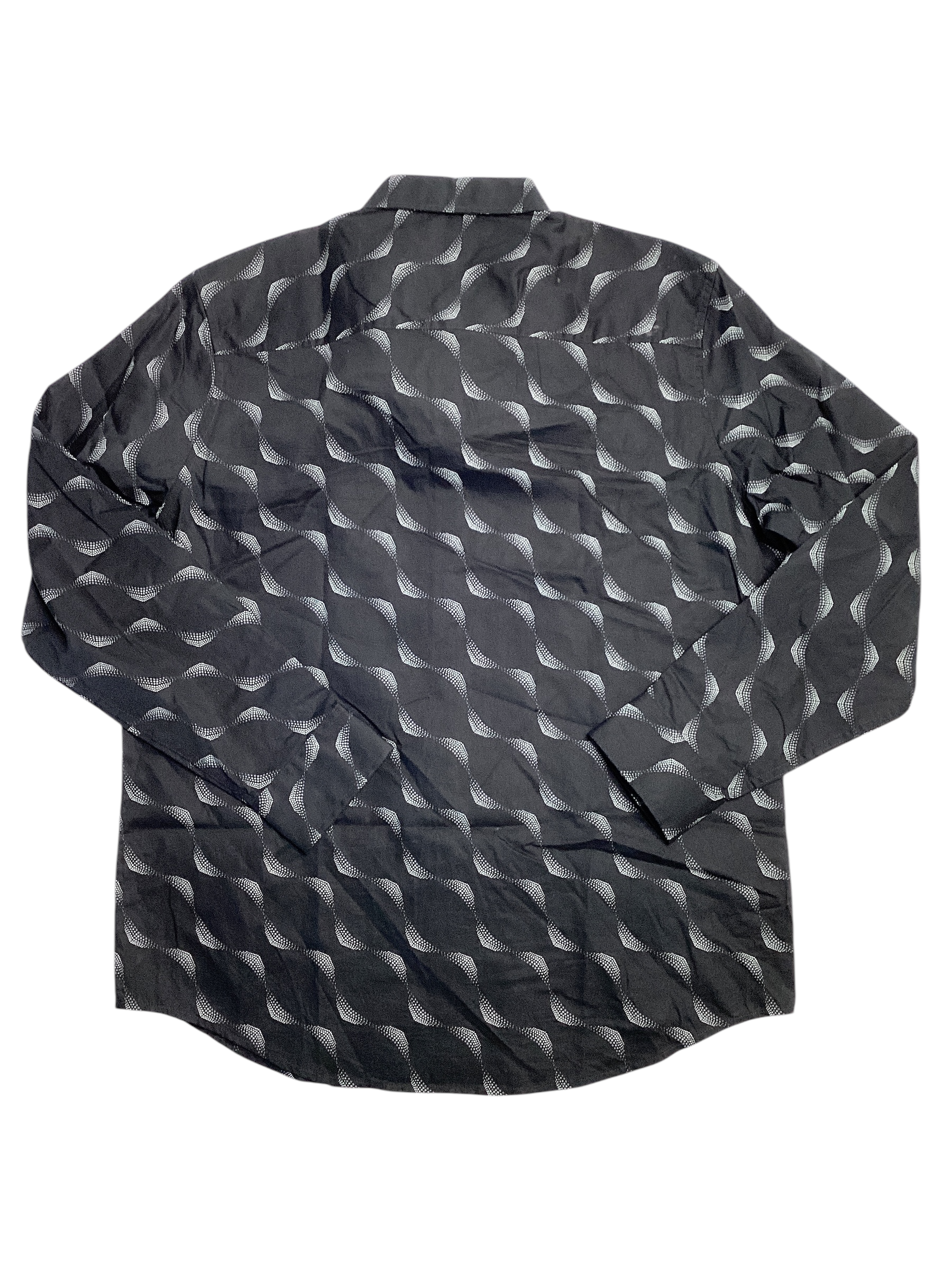Alfani Mens Dot Wave Print Long Sleeve Button Down Shirt Black Large