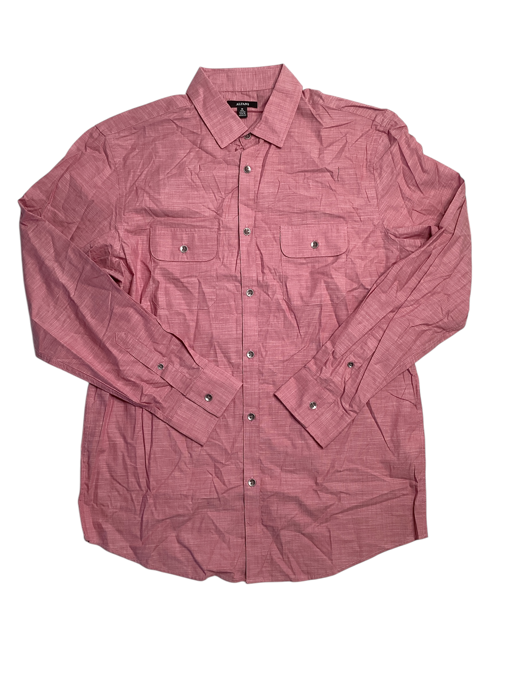 Alfani Mens Regular fit Long Sleeve Button-Up Shirt Small Red Solid