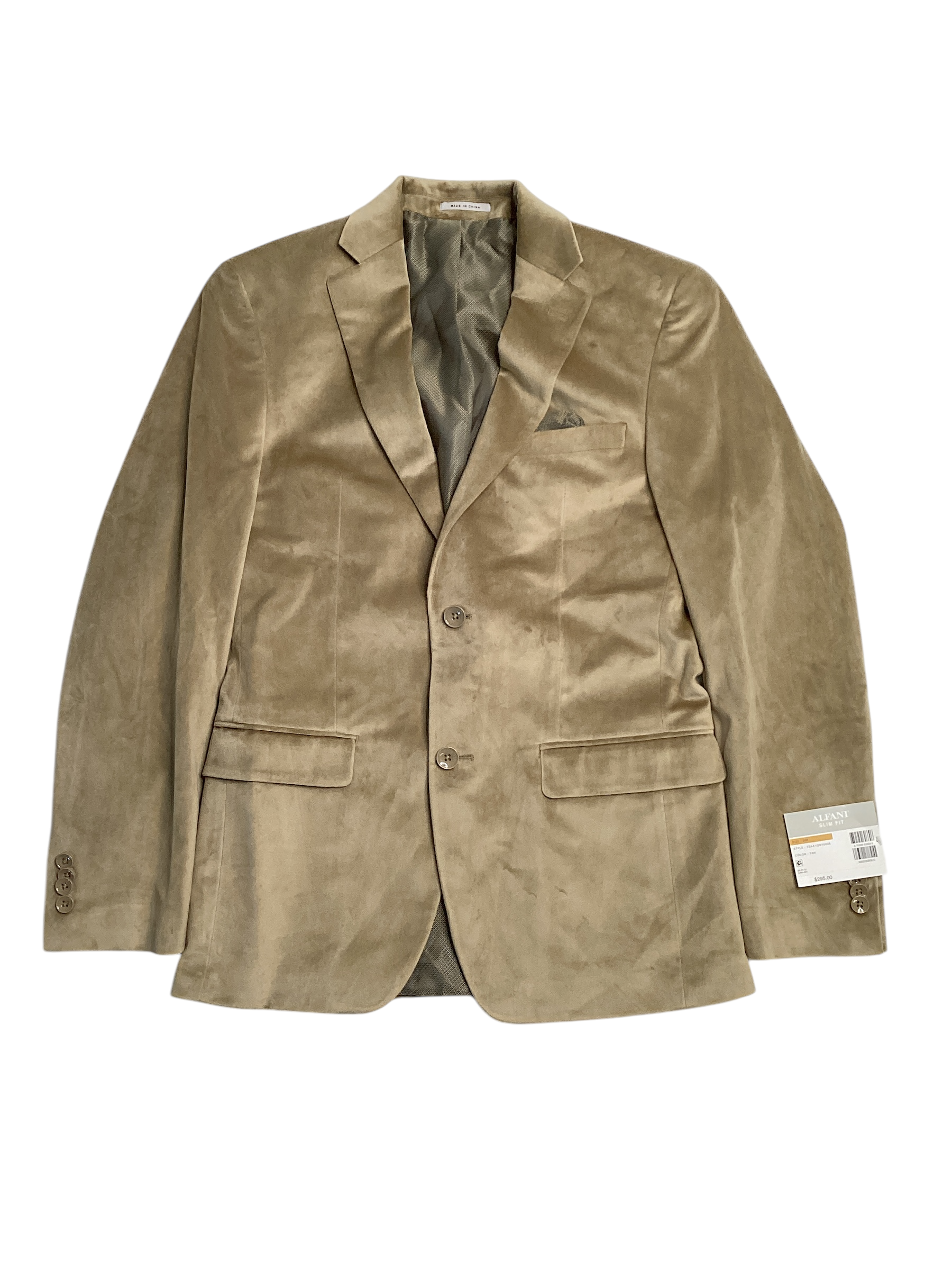 Alfani Men's Slim Fit Velvet Sport Coat Blazer Tan 36R