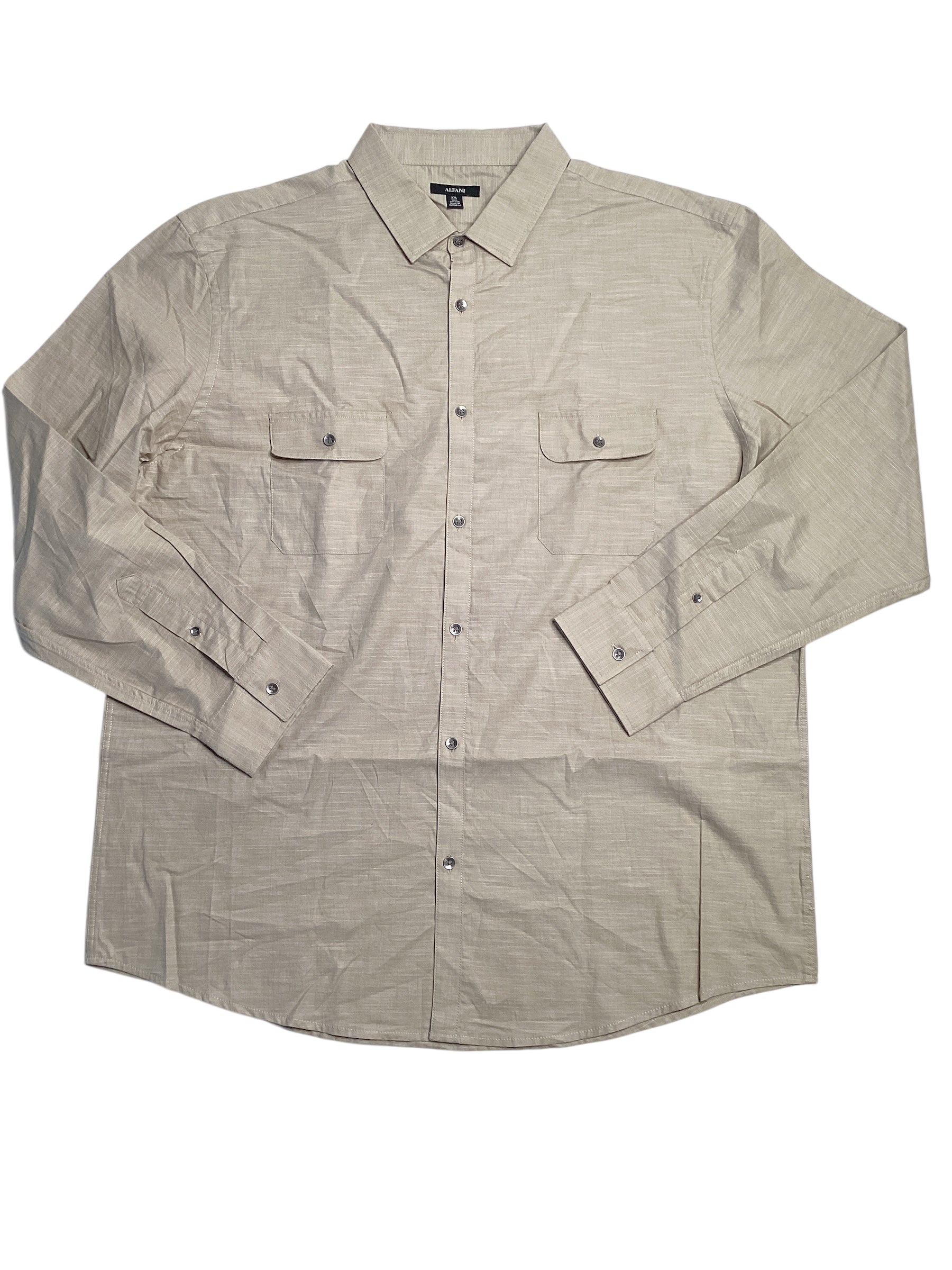 Alfani Men's Regular Fit Solid Button Down Shirt Beige Twill 2XL