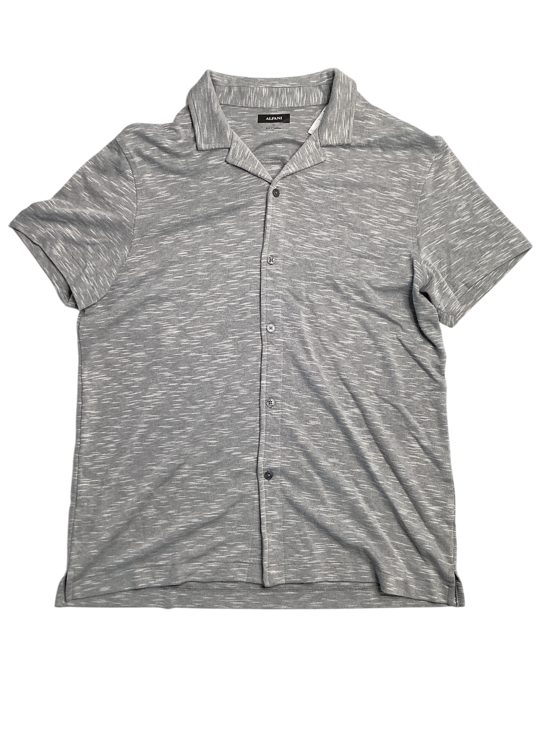 Alfani Mens Space Dyed Textured Short Sleeve Button Down Shirt Statue Grey Small