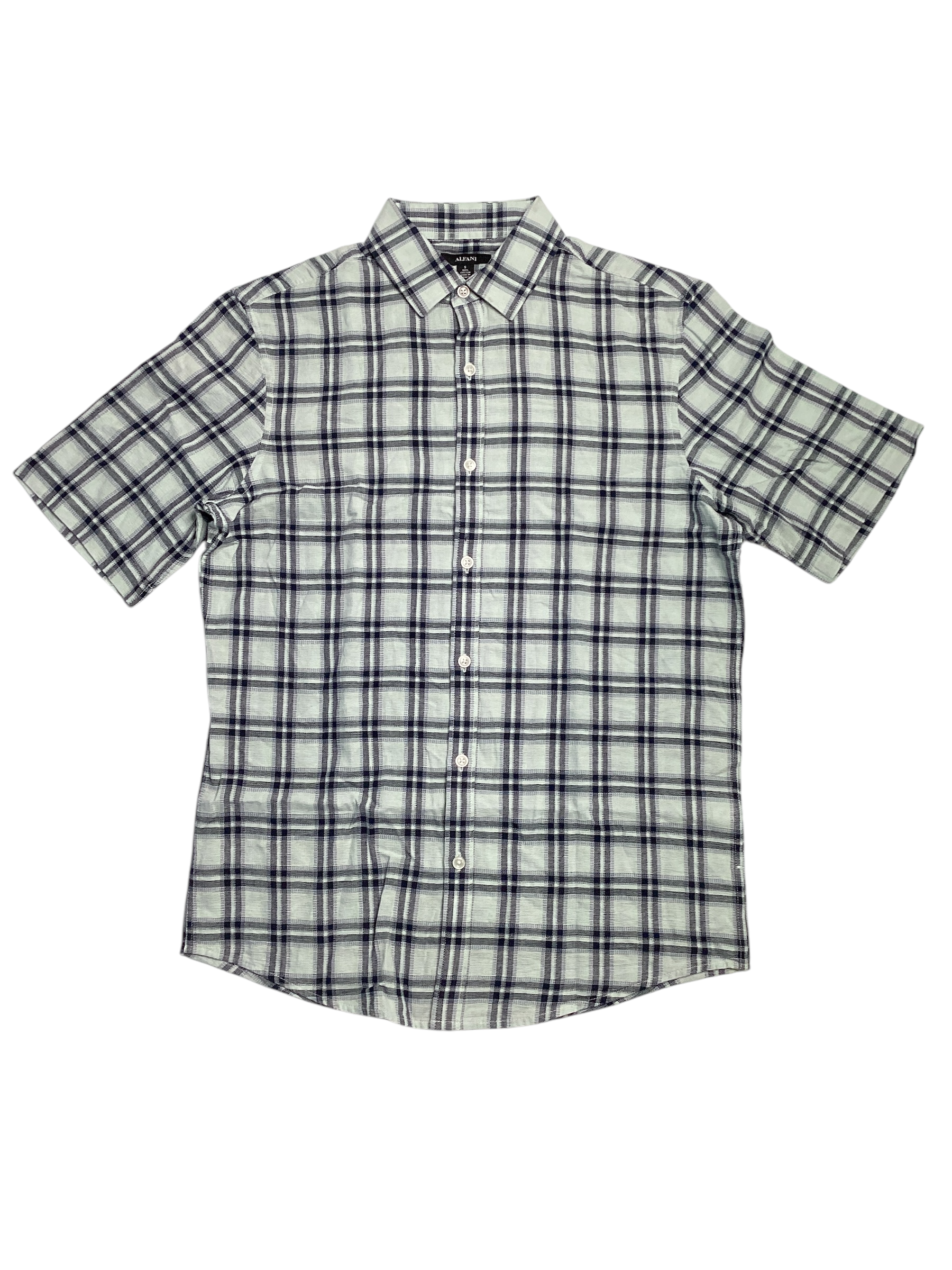 Alfani Mens Classic Fit Short Sleeve Button Down Shirt Minnow Blue Medium