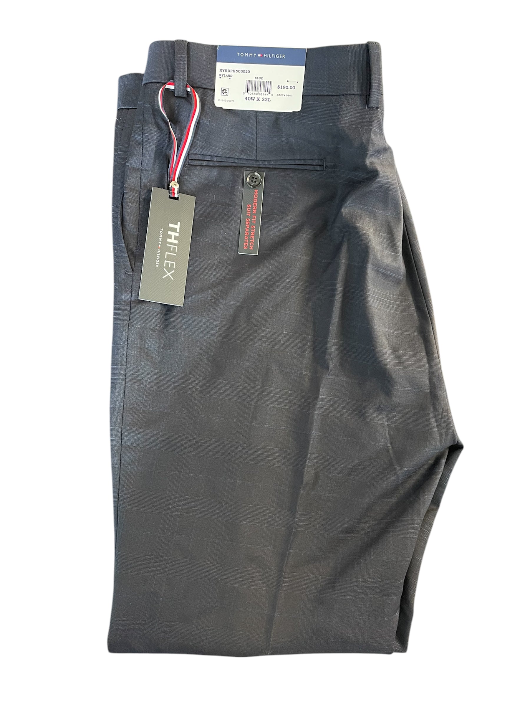 Tommy Hilfiger Mens Modern fit Dress Pants 42 / 30 Blue Plaid Stretch