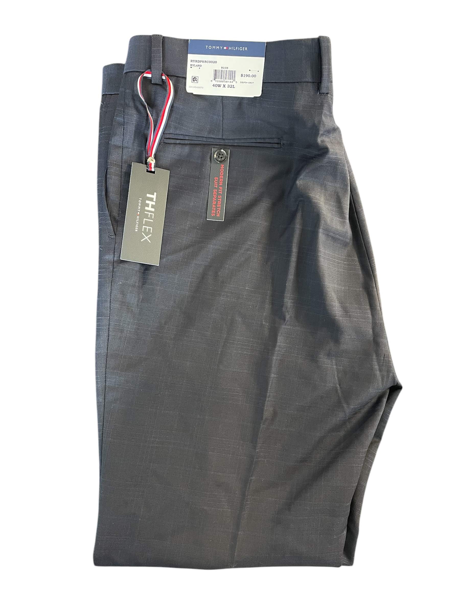 Tommy Hilfiger Mens Modern fit Dress Pants 42 / 32 Dark Blue Plaid Stretch Wool