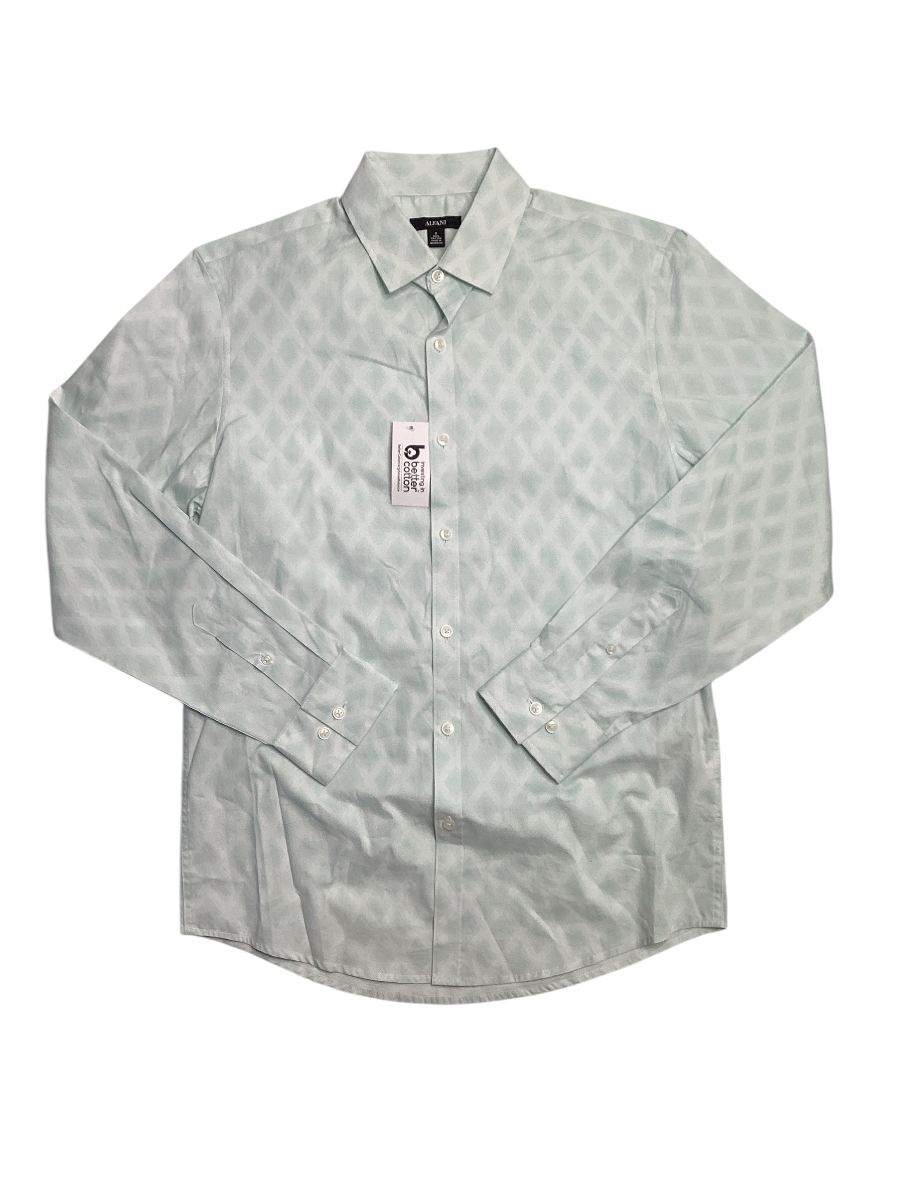 Alfani Mens Regular fit Long Sleeve Button-Up Shirt Small Green Argyle/Diamond